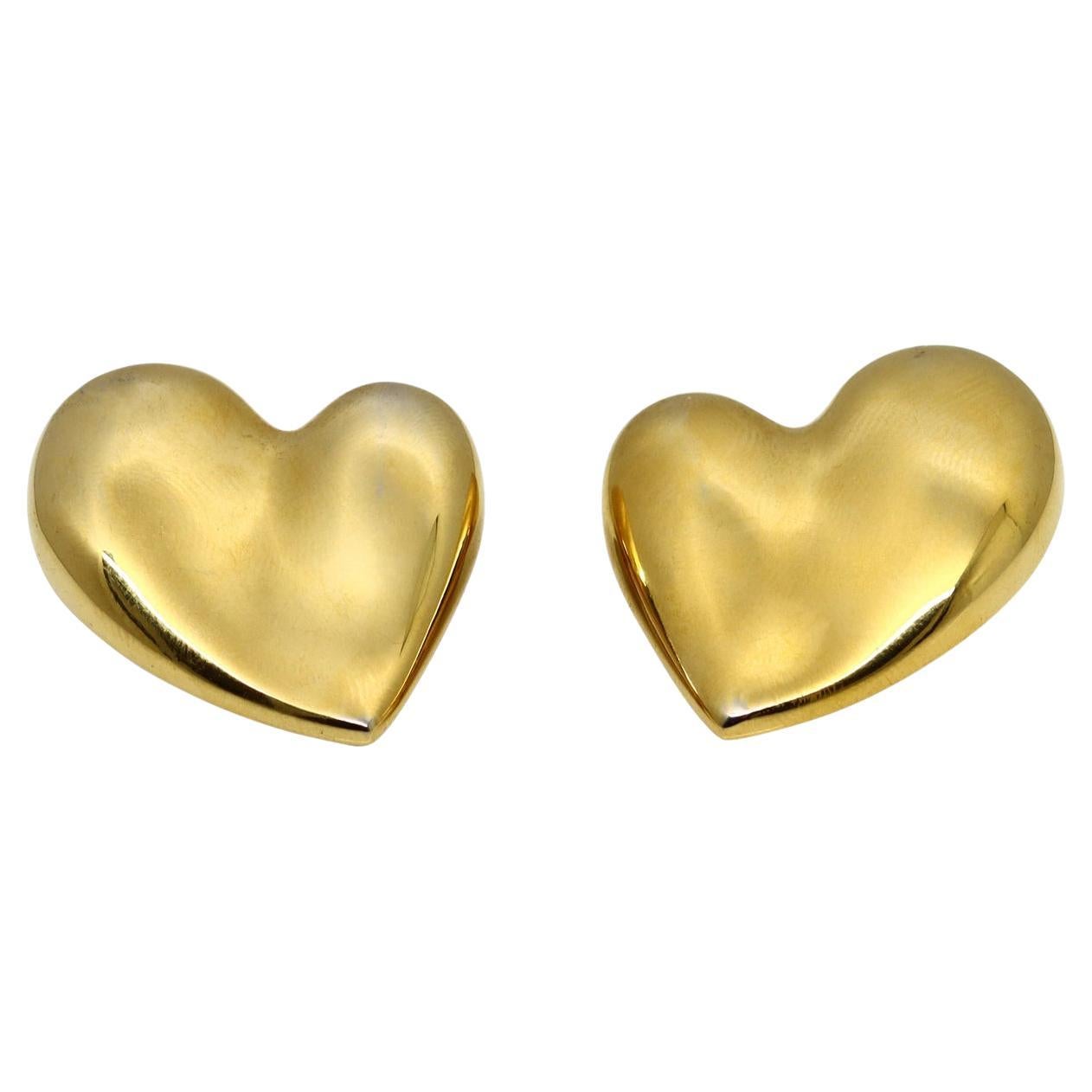 Vintage Carolee Gold Tone Heart Earrings, circa 2000s For Sale