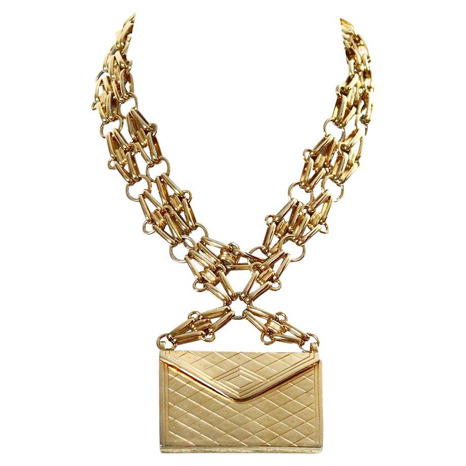 Vintage Carolee Gold Tone Long Purse Necklace Circa 1980s