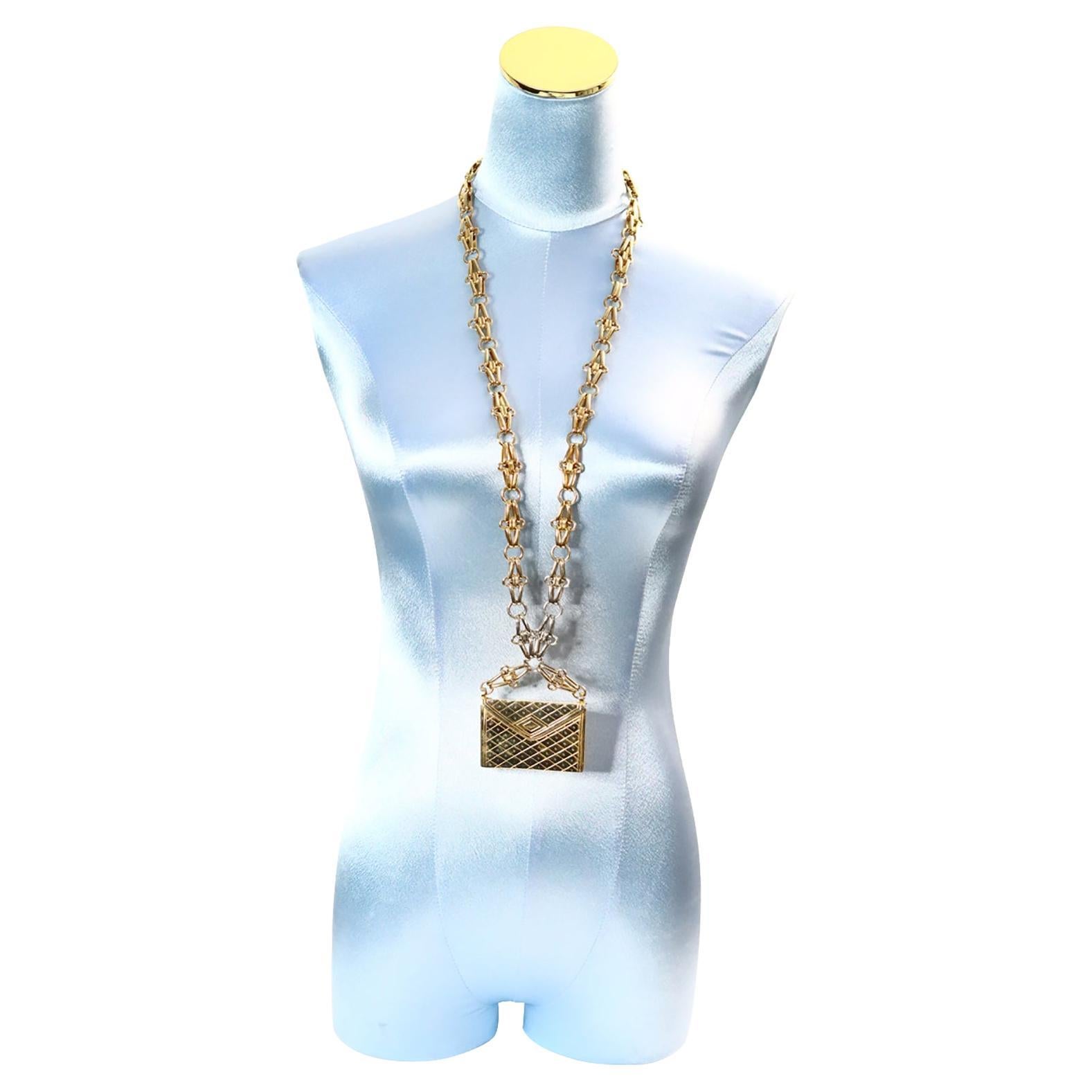 Vintage Carolee Gold Tone Long Purse Necklace Circa 1980s