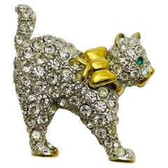 Vintage CAROLEE signed gold rhinestone small cat designer brooch