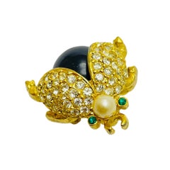 Vintage CAROLEE signed gold tone faux stones designer small bee insect brooch