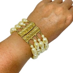 Vintage CAROLEE signiert Gold Ton Multi Strang faux Perlen Designer Armband