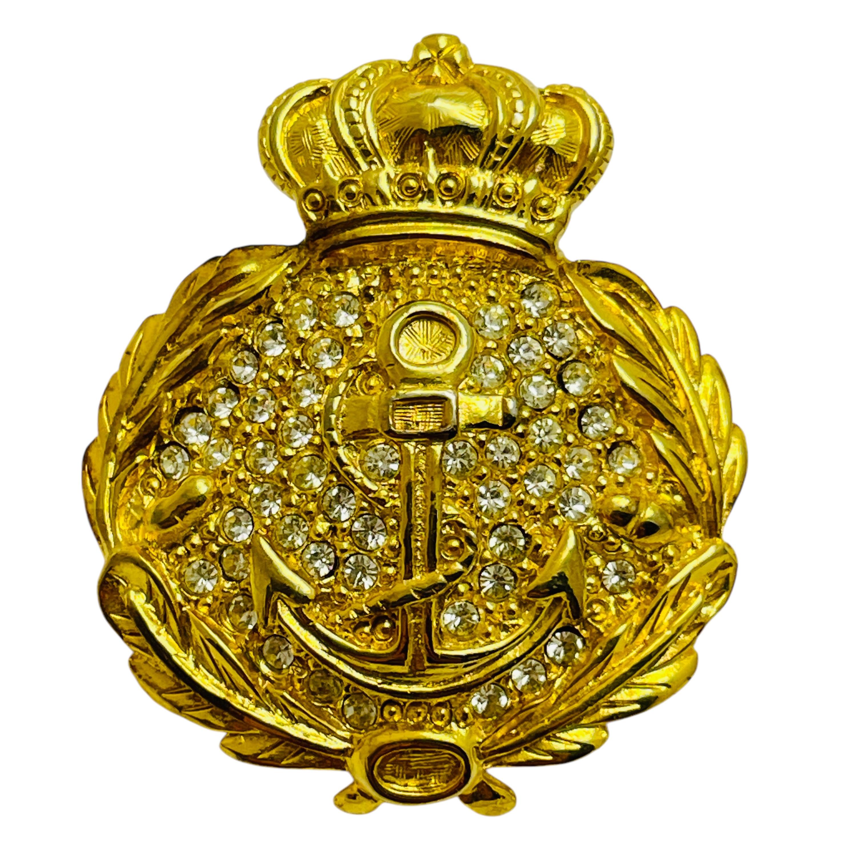 Vintage CAROLEE signed gold tone rhinestone nautical designer brooch For Sale