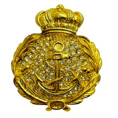 Broche náutico de diseño vintage CAROLEE firmado en tono dorado con strass