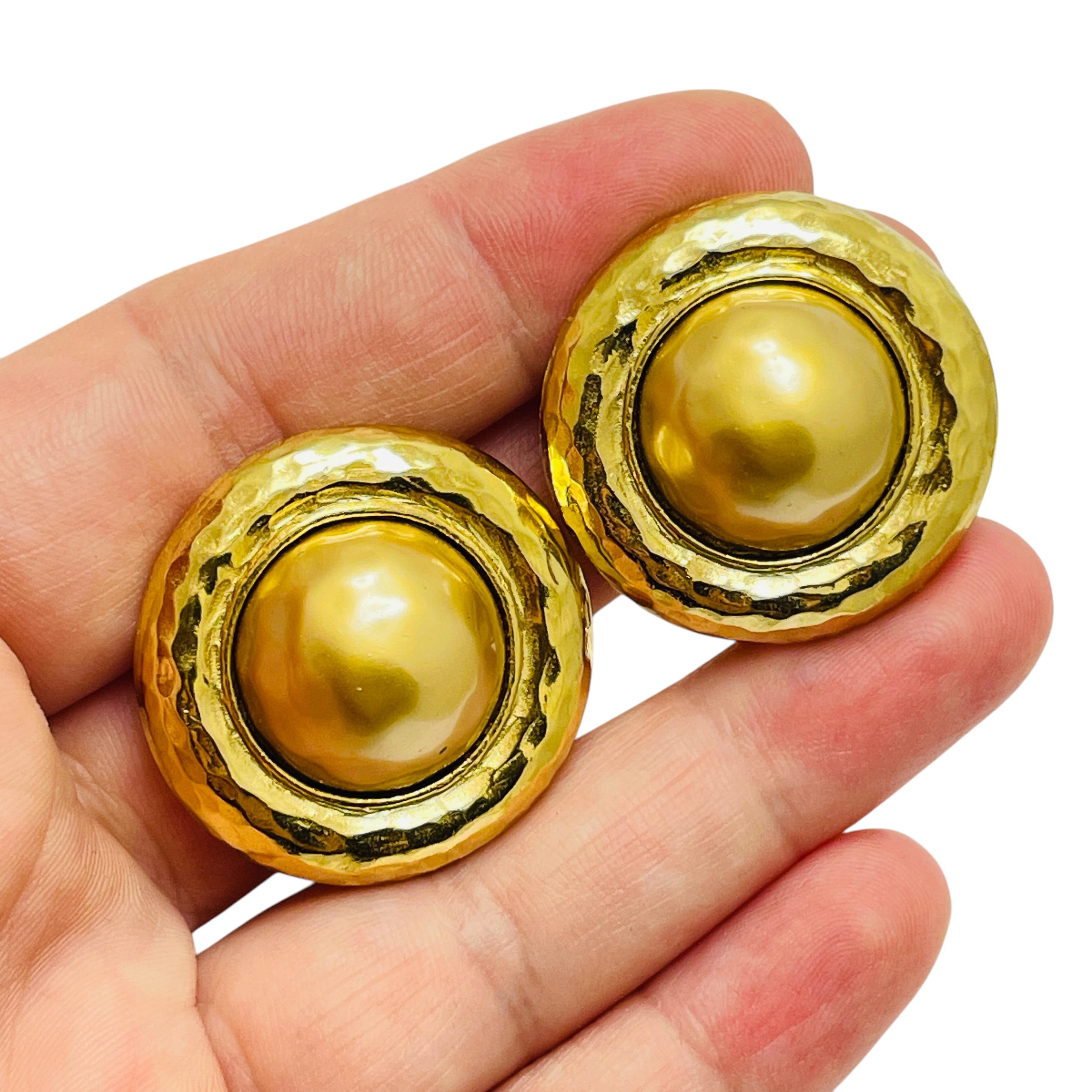 De las mujeres Vintage CAROLEE signef tono dorado perla diseñador pasarela clip en pendientes en venta