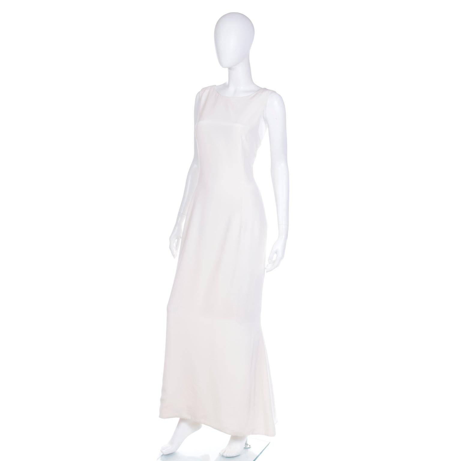 Vintage Carolina Herrera Full Length Ivory Evening Dress w Crystal Buttons 1