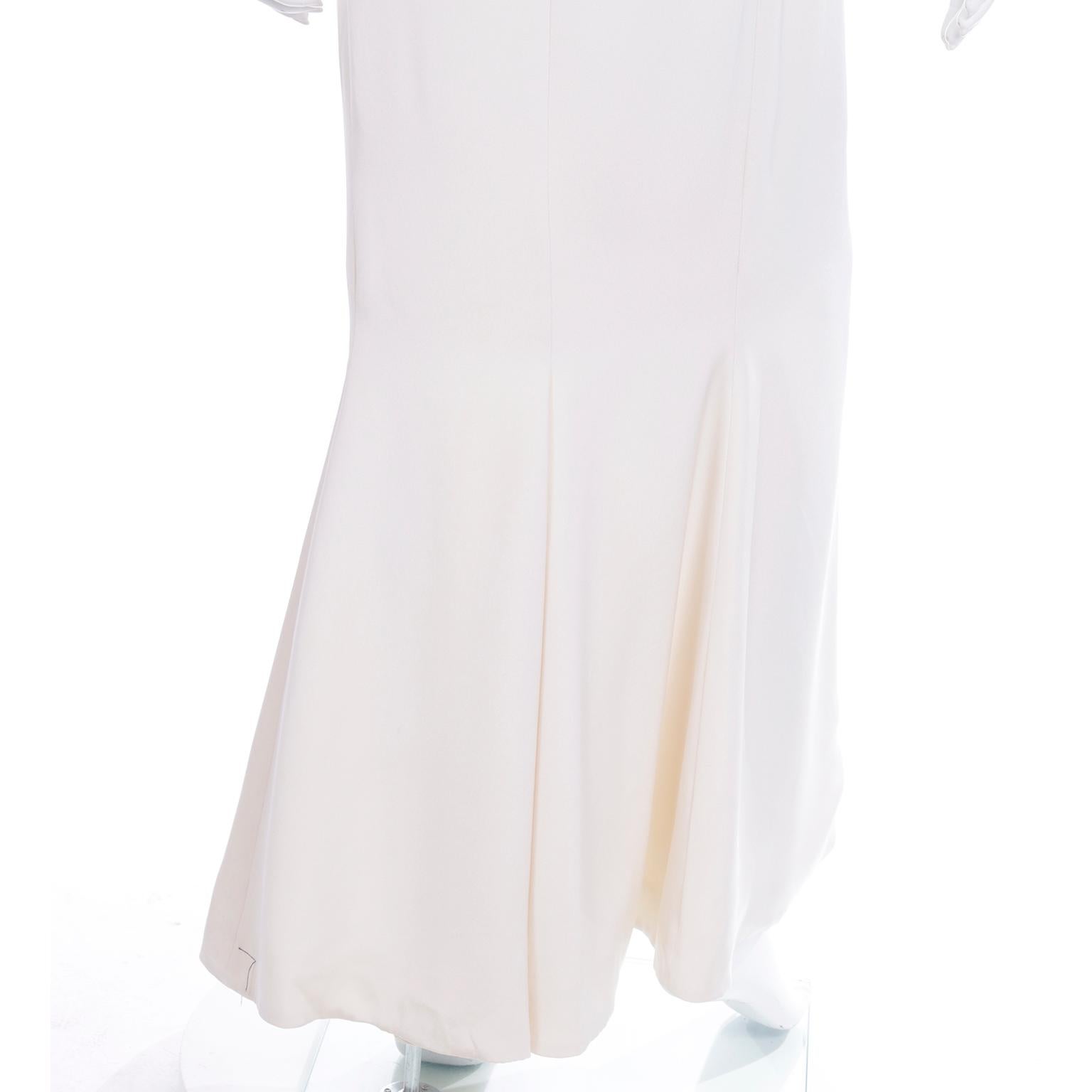 Vintage Carolina Herrera Full Length Ivory Evening Dress w Crystal Buttons 3