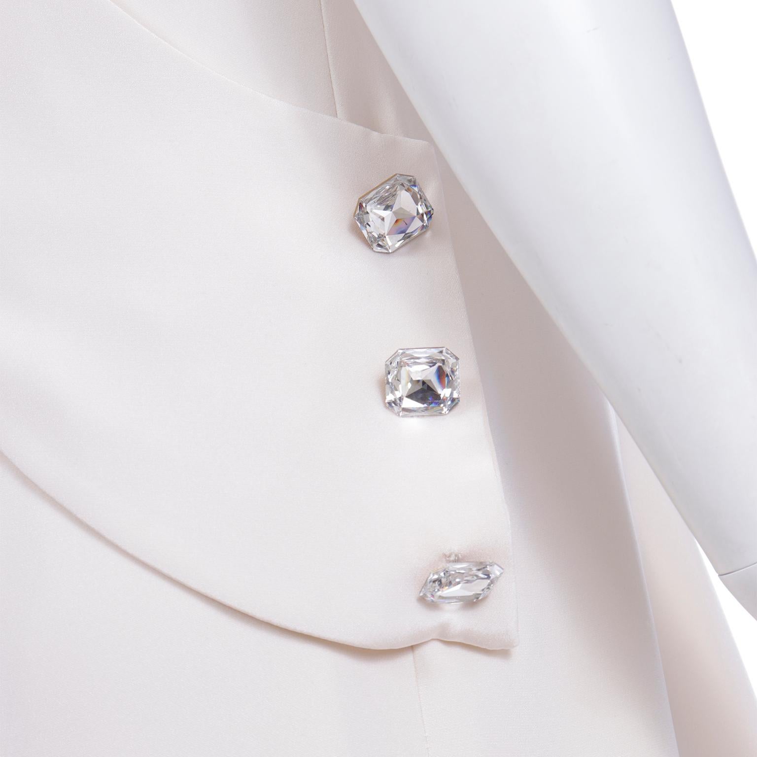 Vintage Carolina Herrera Full Length Ivory Evening Dress w Crystal Buttons 4