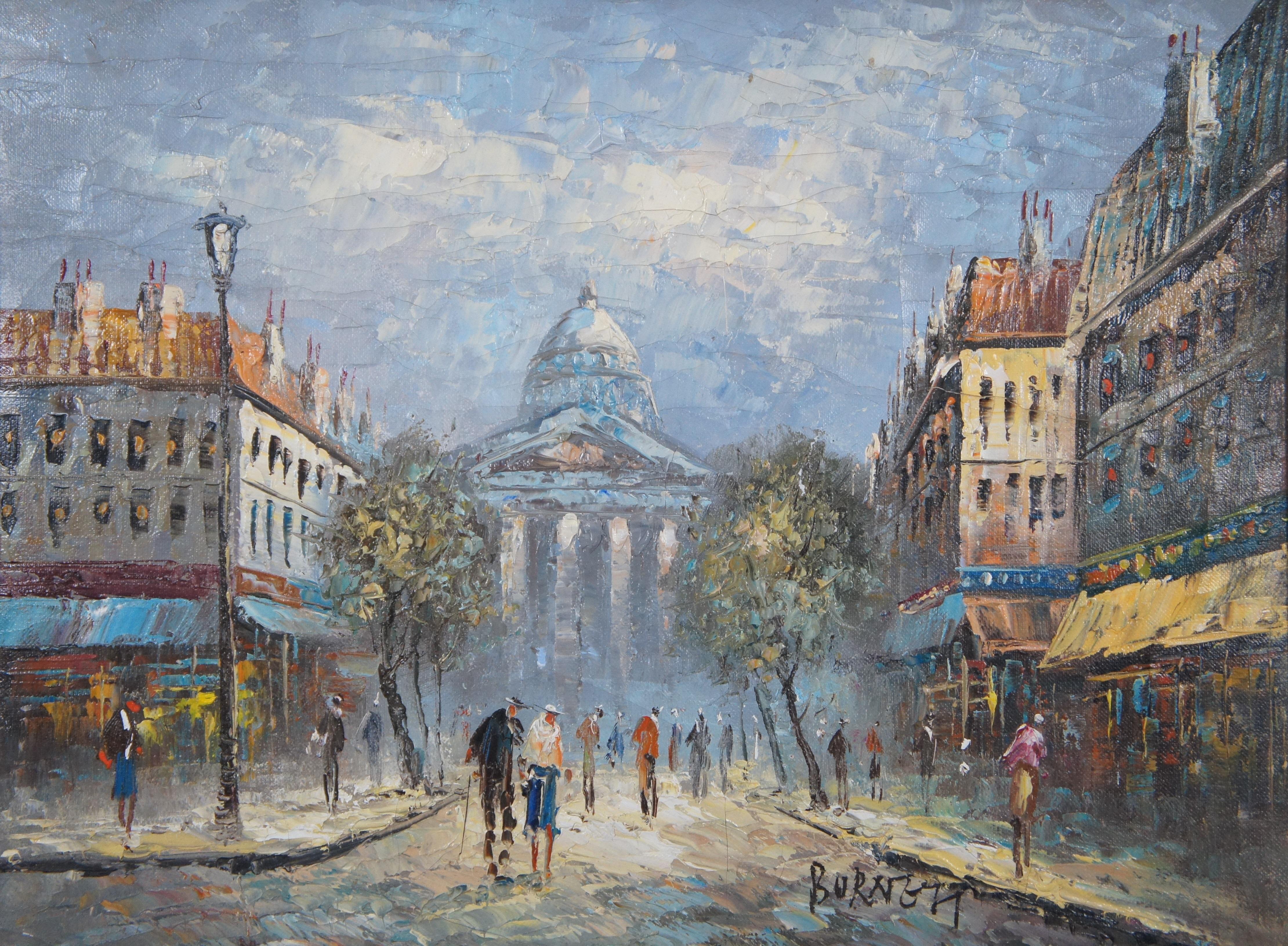 Toile Vintage Caroline Burnett, peinture impressionniste française de paysage urbain encadrée en vente