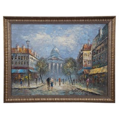 Vintage Caroline Burnett, peinture impressionniste française de paysage urbain encadrée