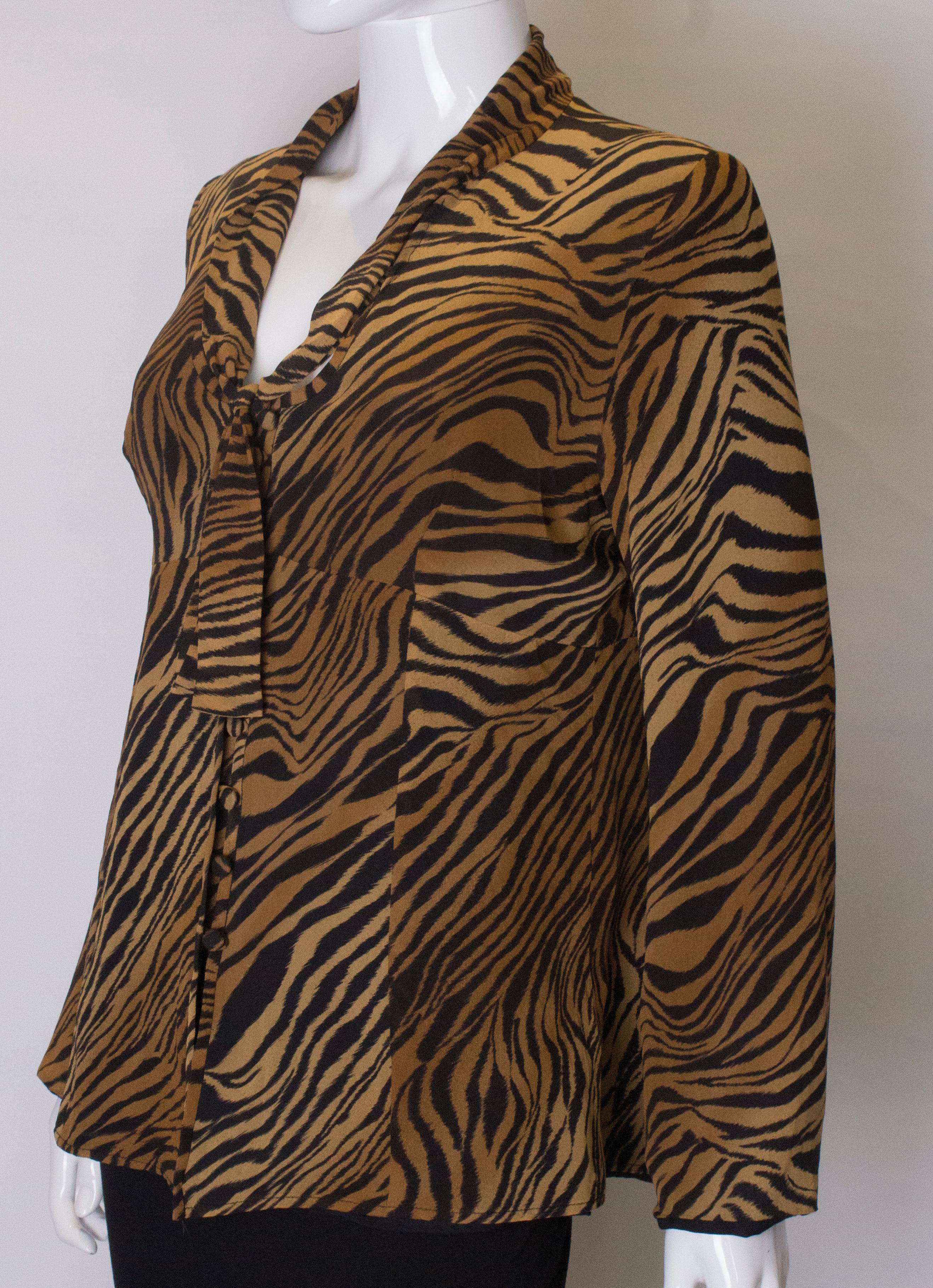 Brown Vintage Caroline Charles Animal Print Blouse