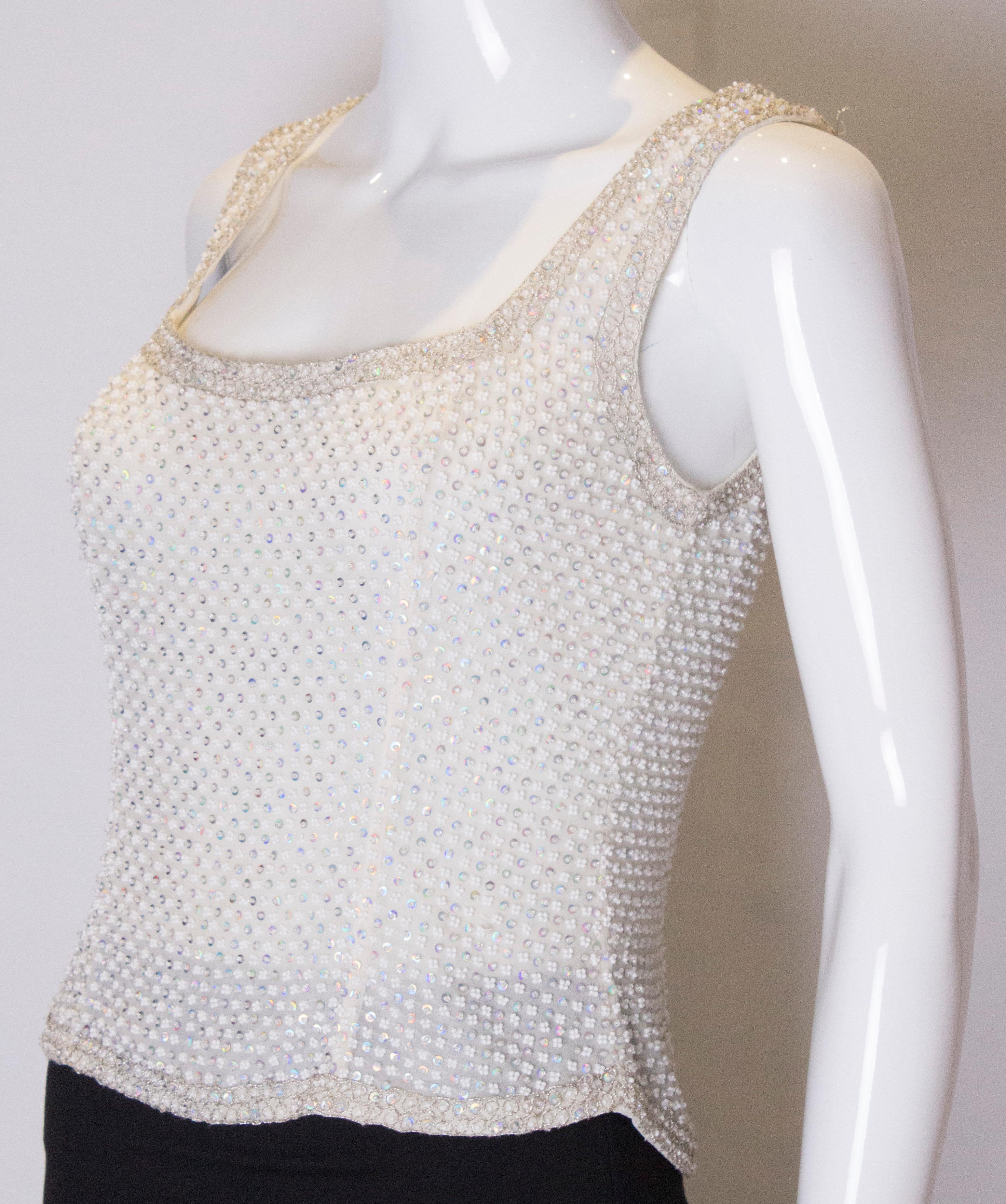 Vintage Caroline Charles White Beaded Bodice In Good Condition For Sale In London, GB