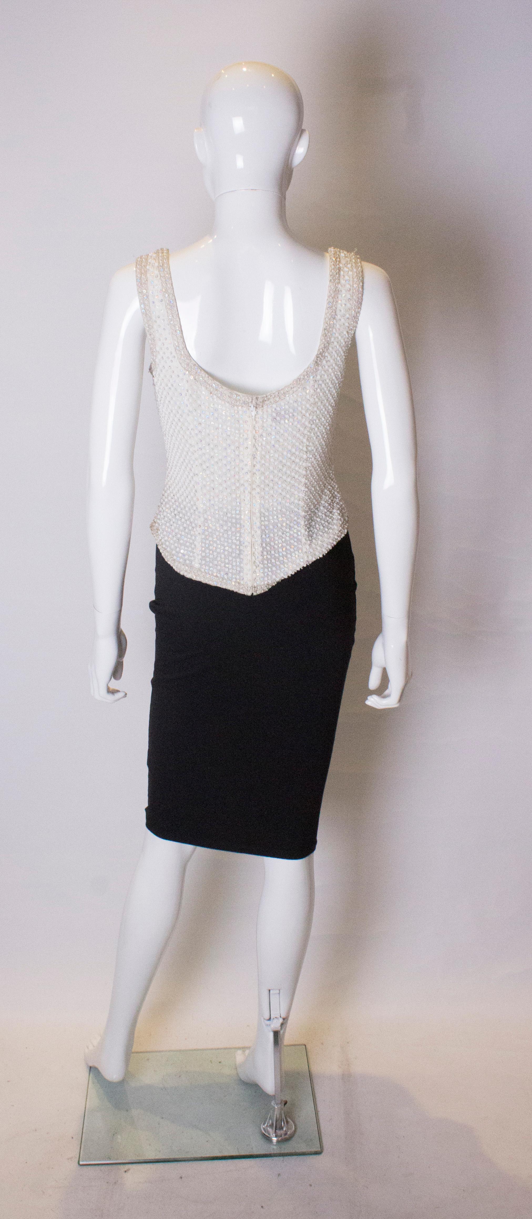 Vintage Caroline Charles White Beaded Bodice For Sale 2