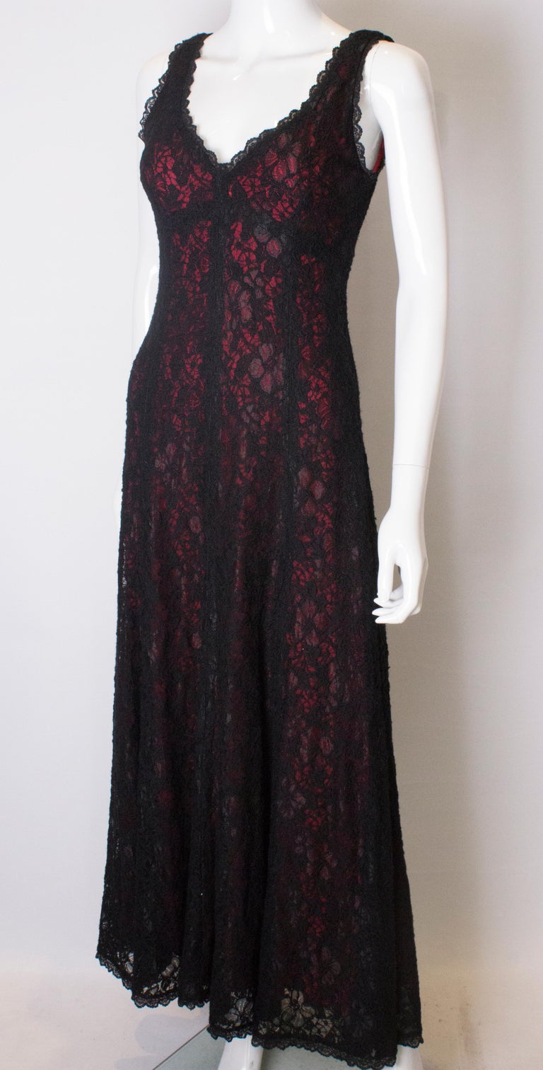 Vintage Caroline Charles Black Lace Gown with Red Lining at 1stDibs ...