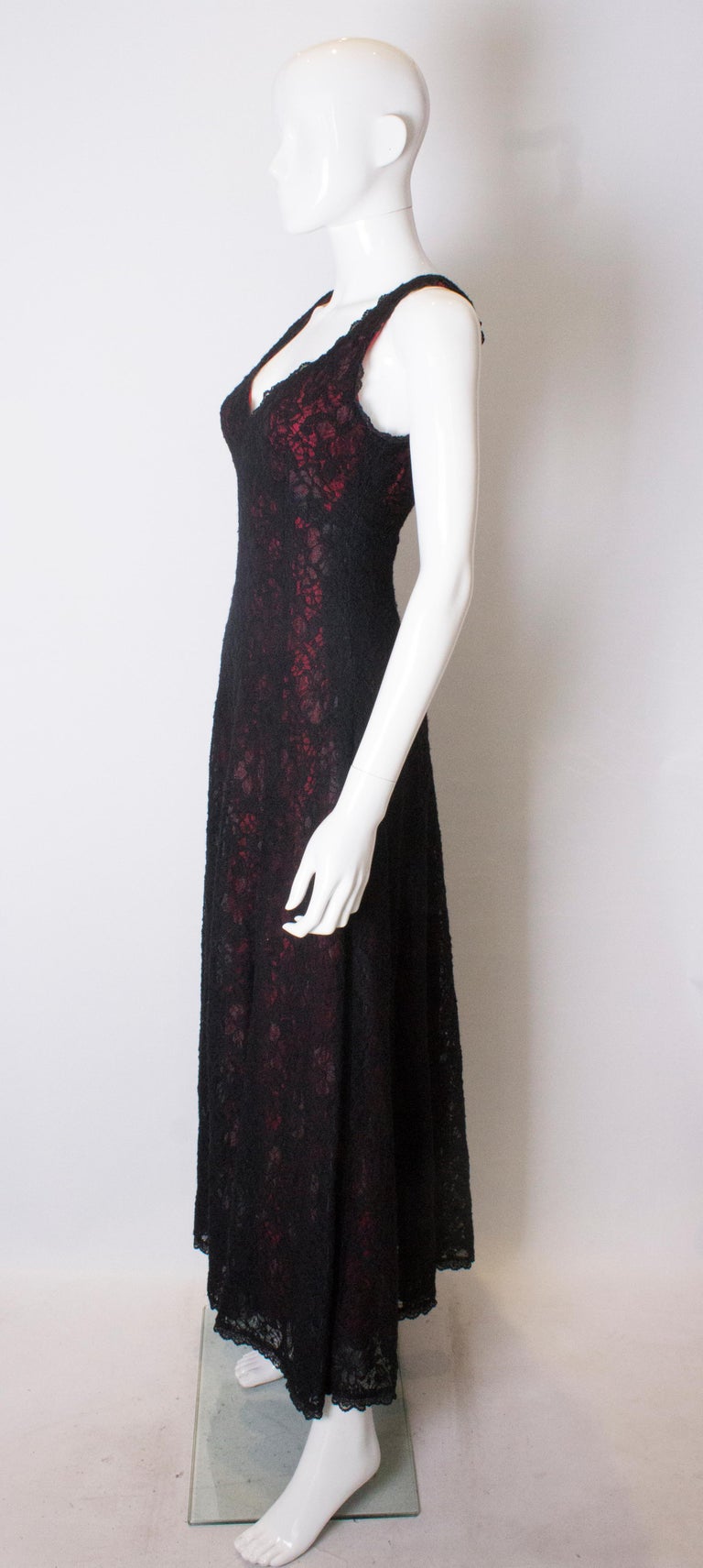 Vintage Caroline Charles Black Lace Gown with Red Lining at 1stDibs ...