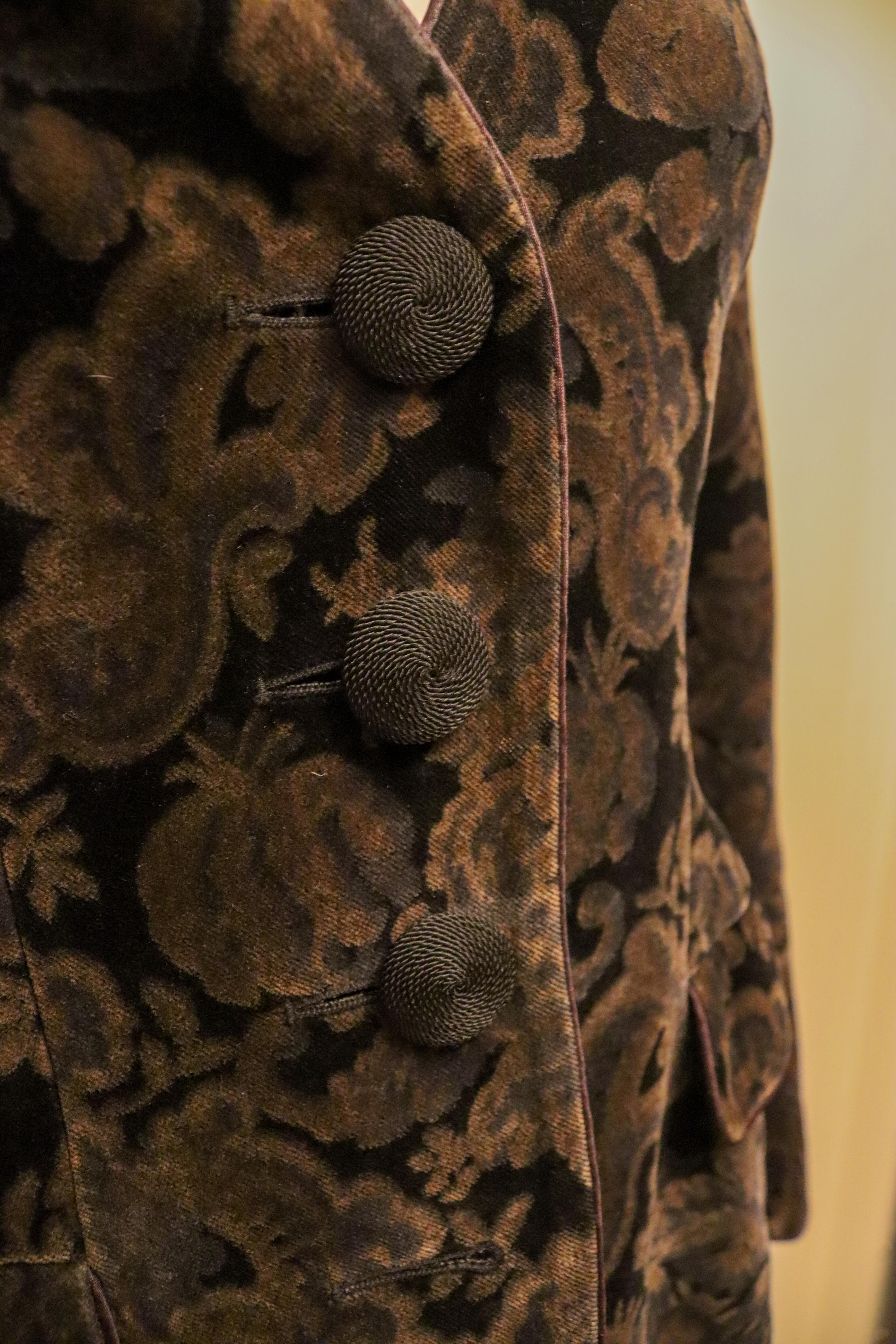 Black Vintage Caroline Charles Printed Velvet Jacket For Sale