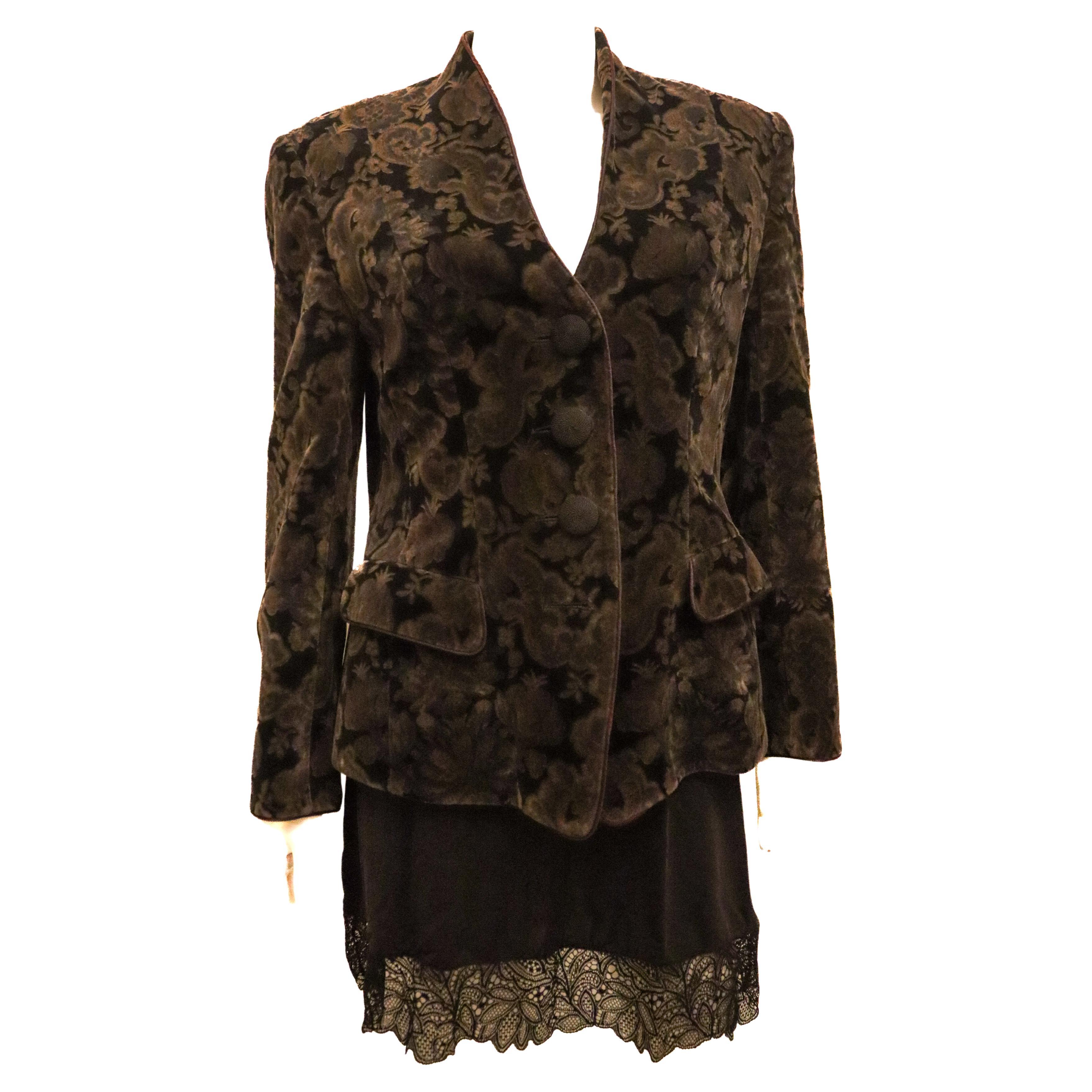 Vintage Caroline Charles Printed Velvet Jacket For Sale