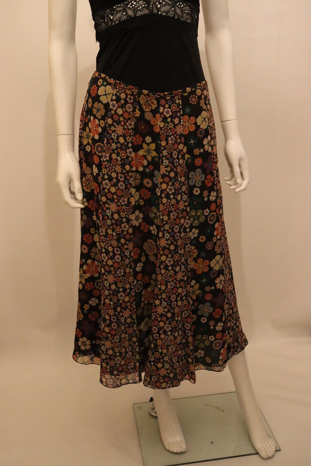 Women's Vintage Caroline Charles Silk Floral Skirt For Sale