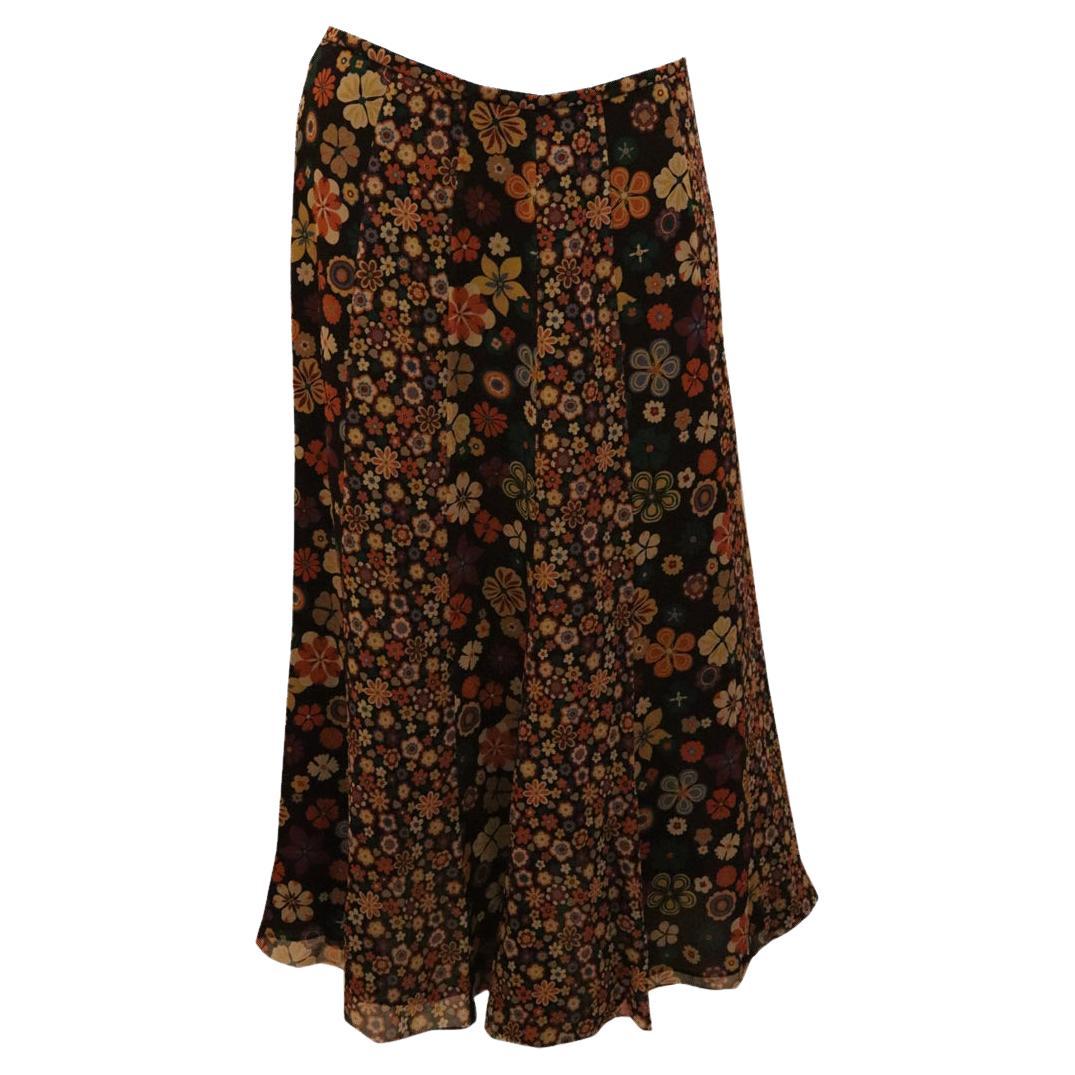 Vintage Caroline Charles Silk Floral Skirt For Sale