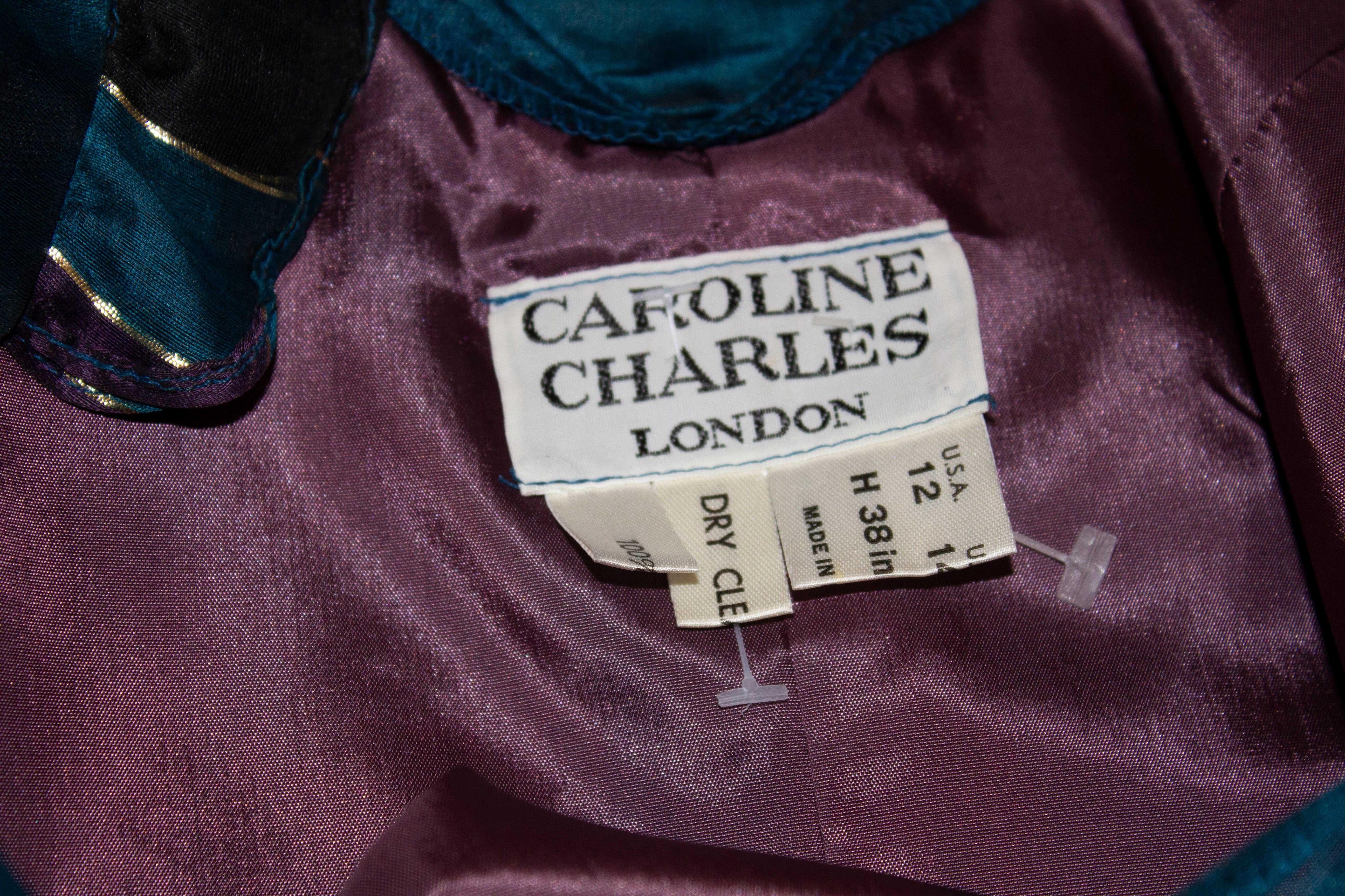 Blue Vintage Caroline Charles Silk Ruffle Blouse For Sale