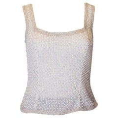 Vintage Caroline Charles Corpetto bianco con perline