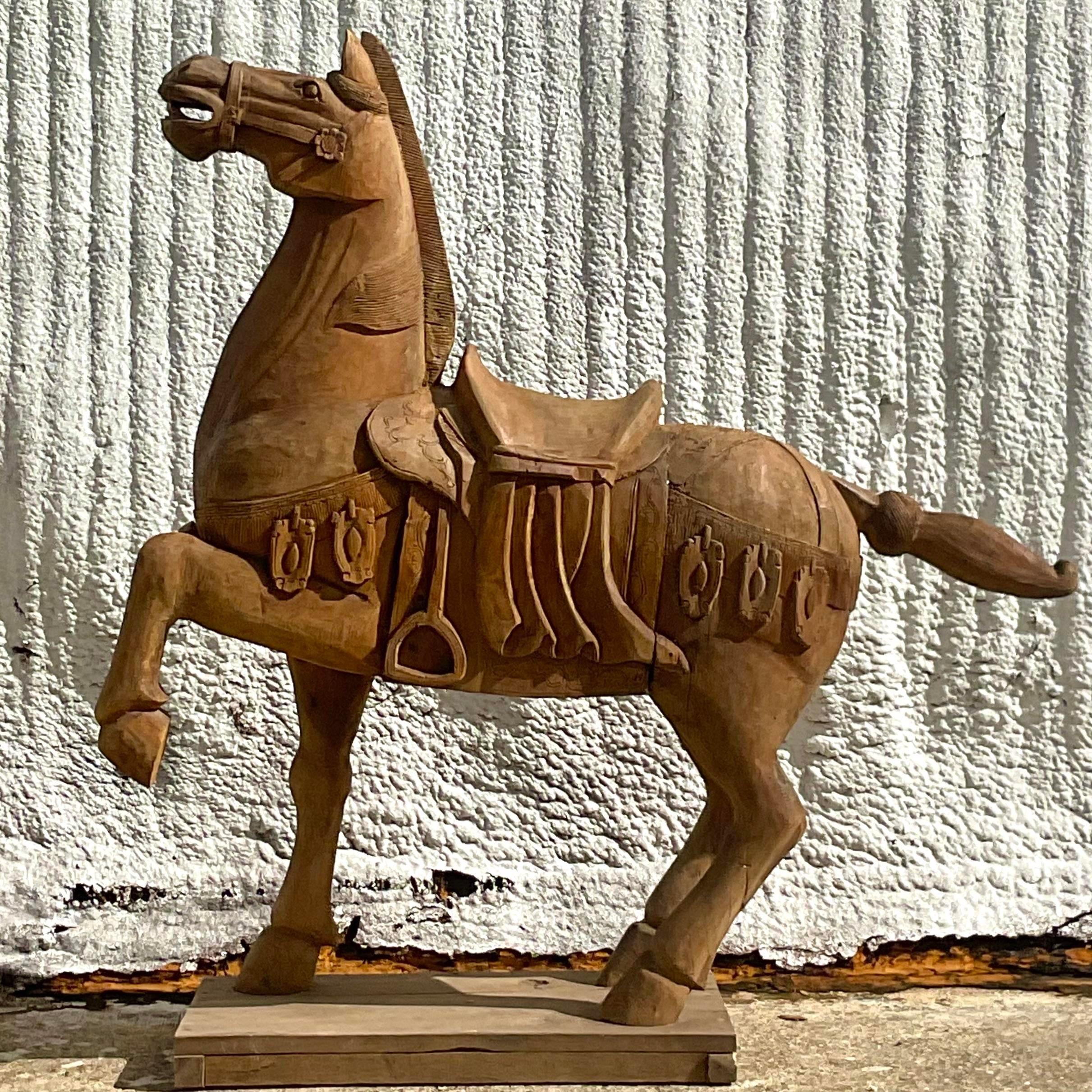 Vintage Carousel Boho Carved Wooden Horse For Sale 6