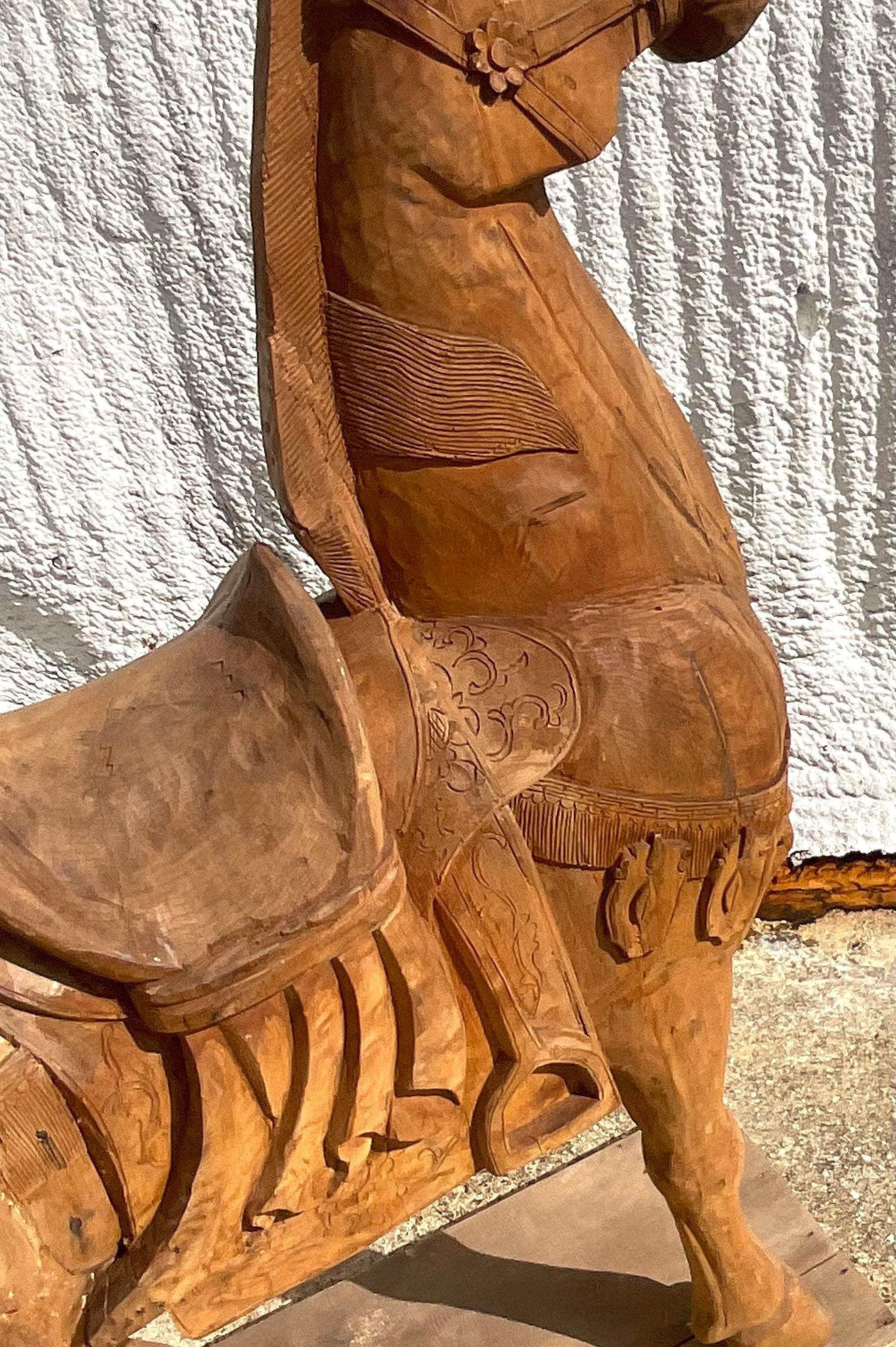 Vintage Carousel Boho Carved Wooden Horse In Good Condition For Sale In west palm beach, FL