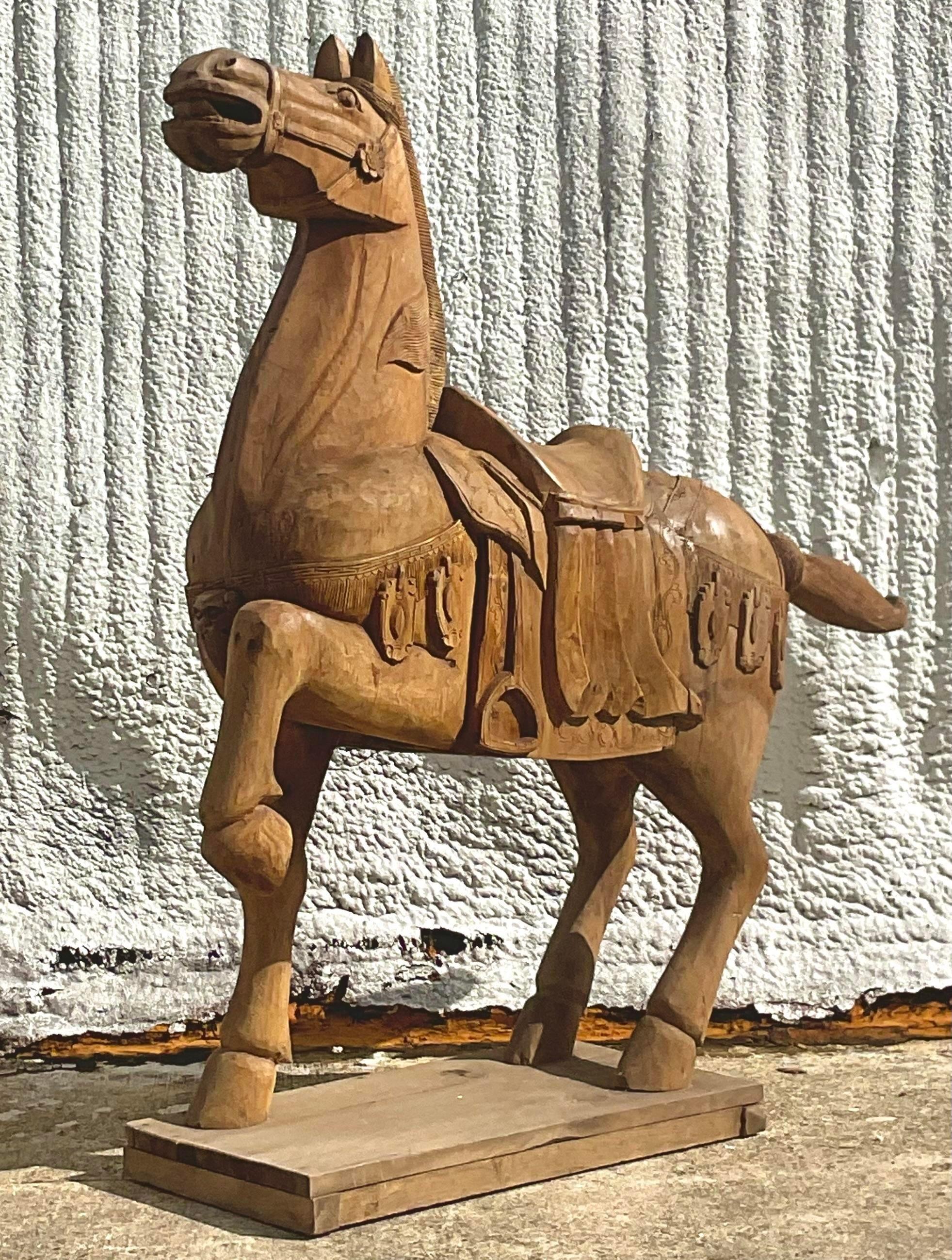 Vintage Carousel Boho Carved Wooden Horse For Sale 2
