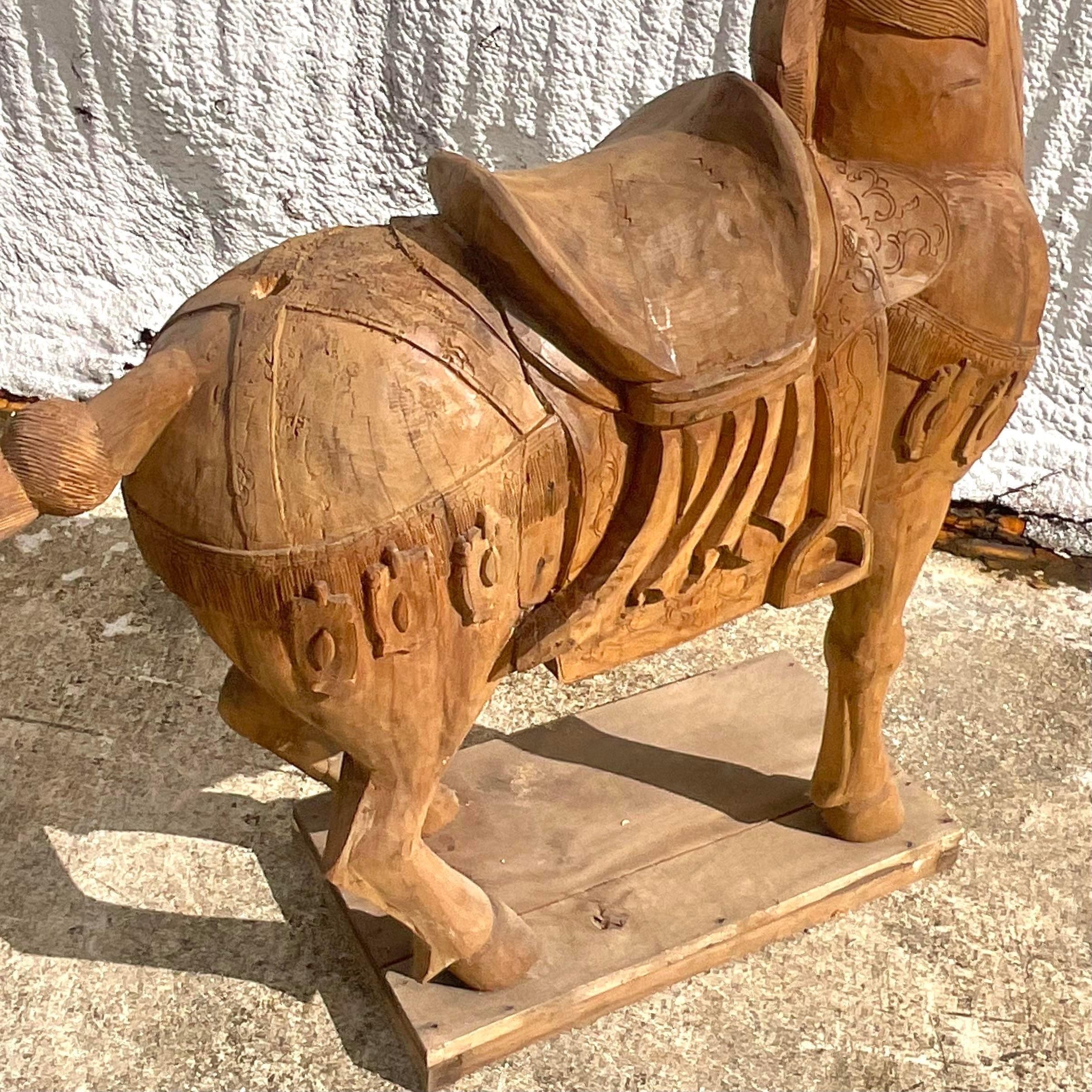 Vintage Carousel Boho Carved Wooden Horse For Sale 3