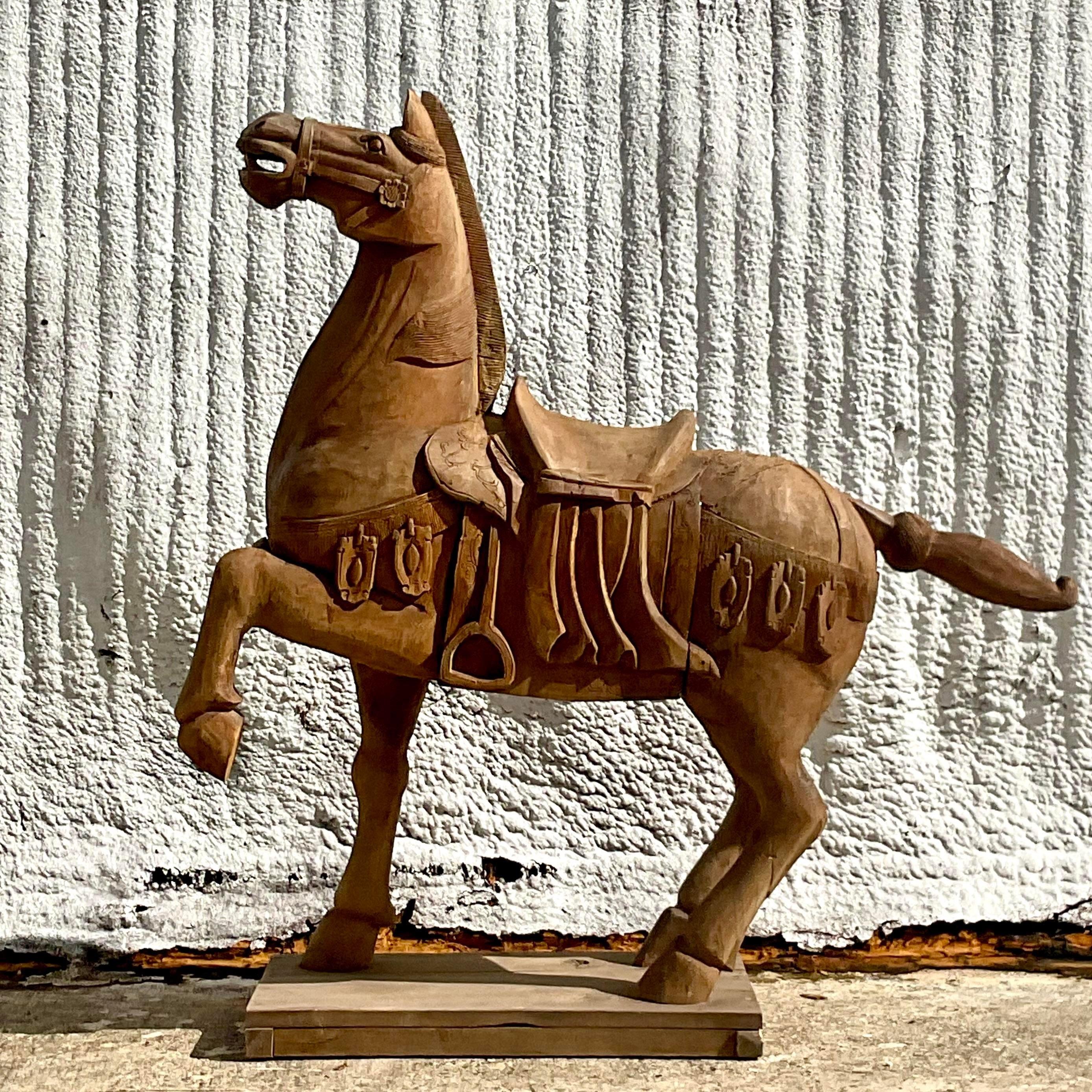 Vintage Carousel Boho Carved Wooden Horse For Sale 4
