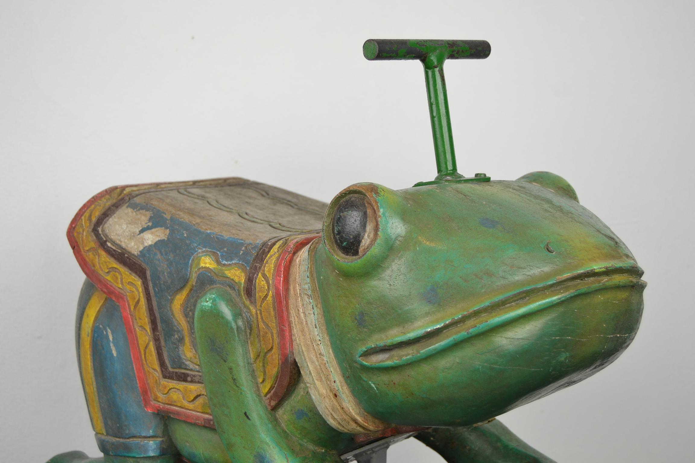 Wood Vintage Carousel Frog Sculpture, 1970s