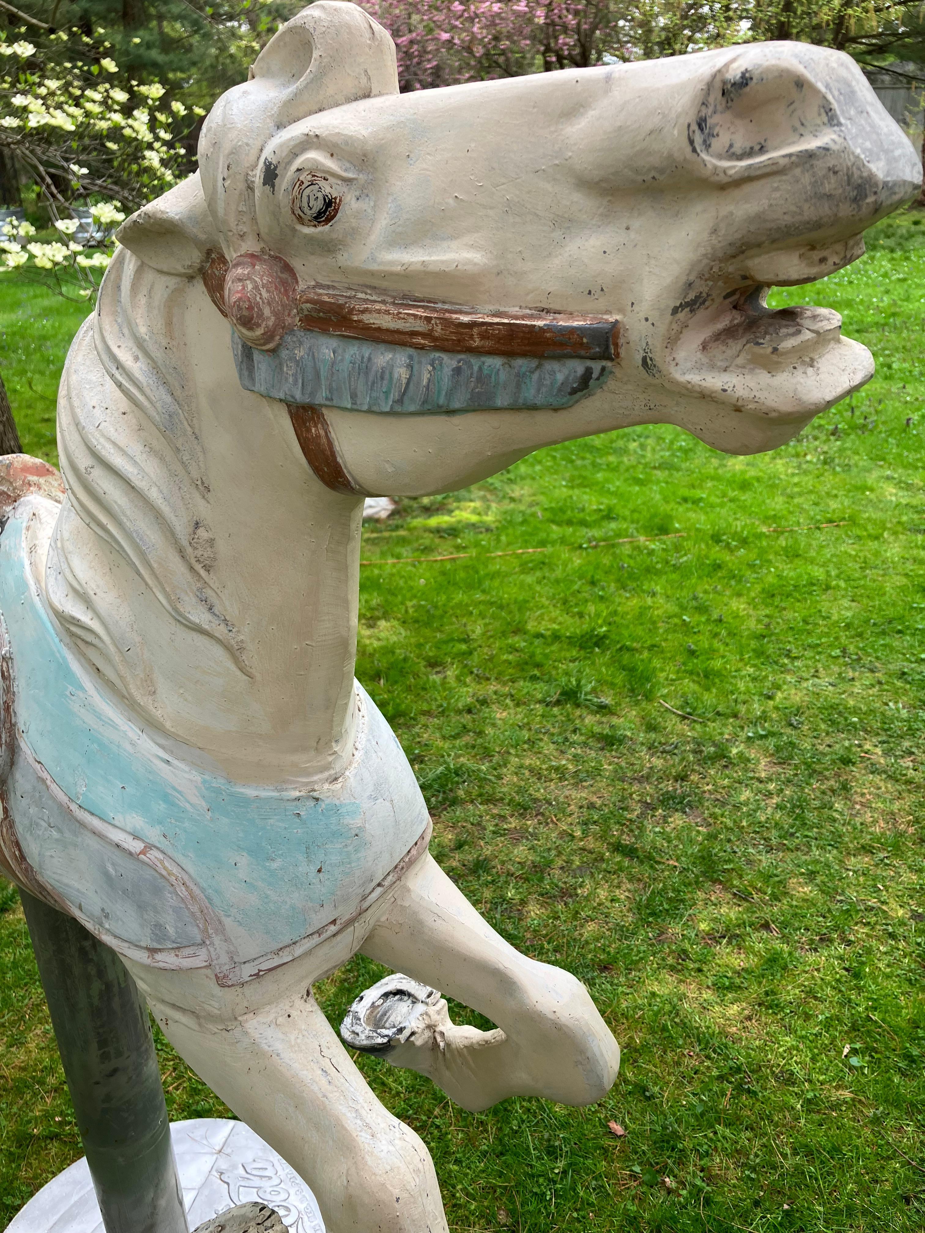 Ca 1950's Coca Cola carousel horse of cast aluminum in vintage paint. Beautiful patina very nice solid condition. This is a rare item. These horses were used like cigar store Indians as come in's for ice cream shops and soda fountains. The horse is
