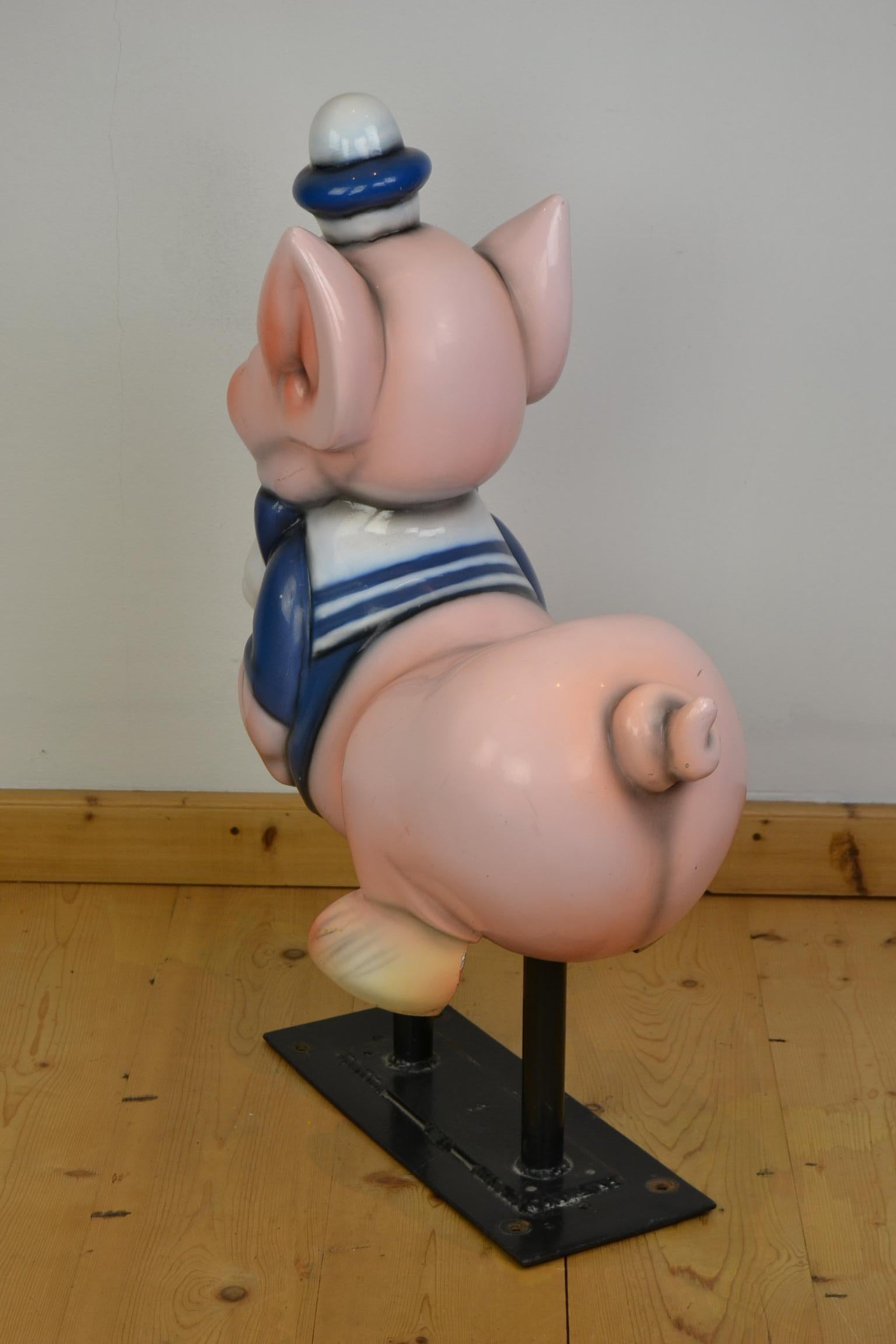 Mid-Century Modern Vintage Carousel Ride Pig, Little Pig, Porky Pig, 1960s