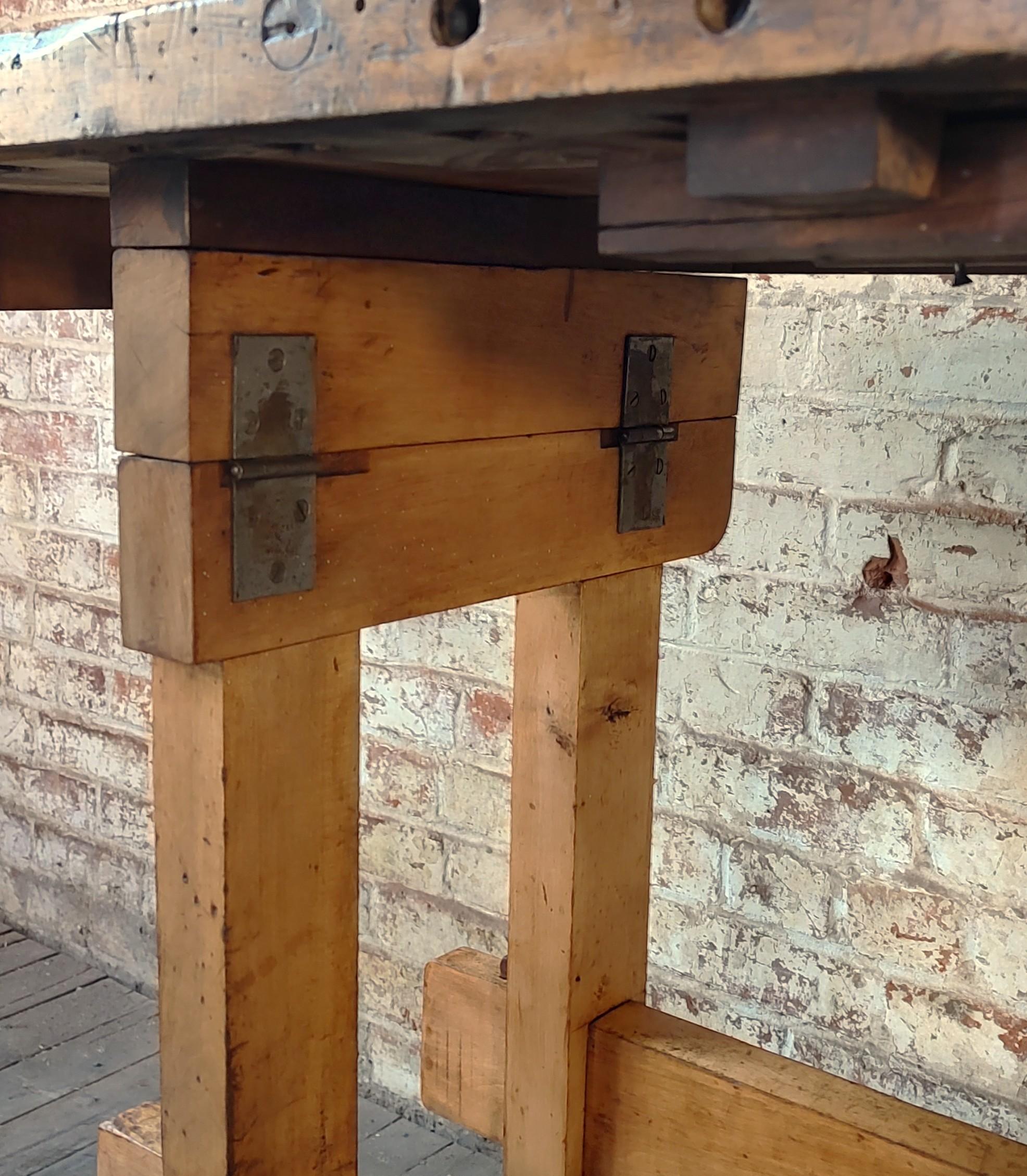 Vintage Carpenter's Workbench / Table with Vise For Sale 4