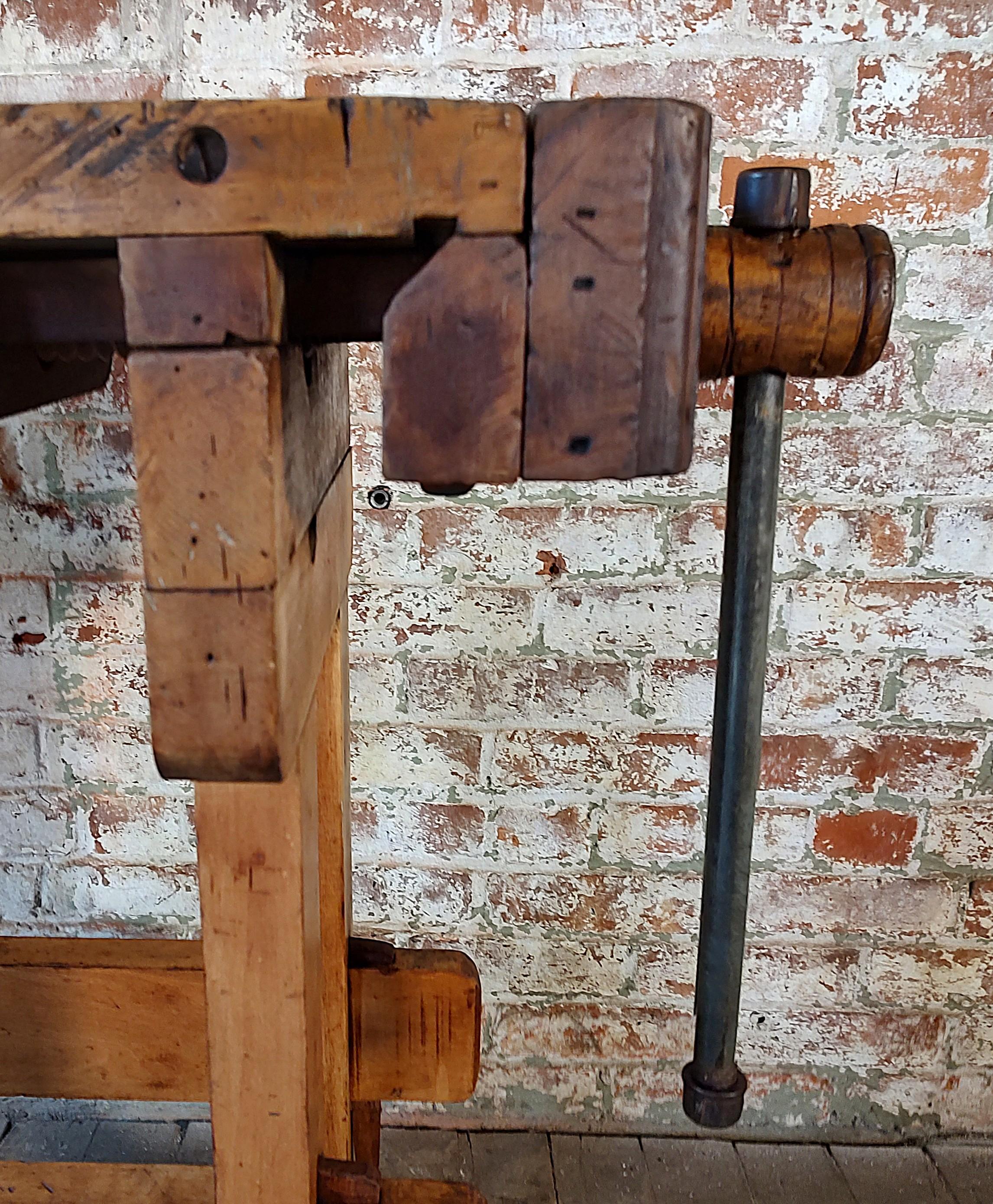 Vintage Carpenter's Workbench / Table with Vise For Sale 6