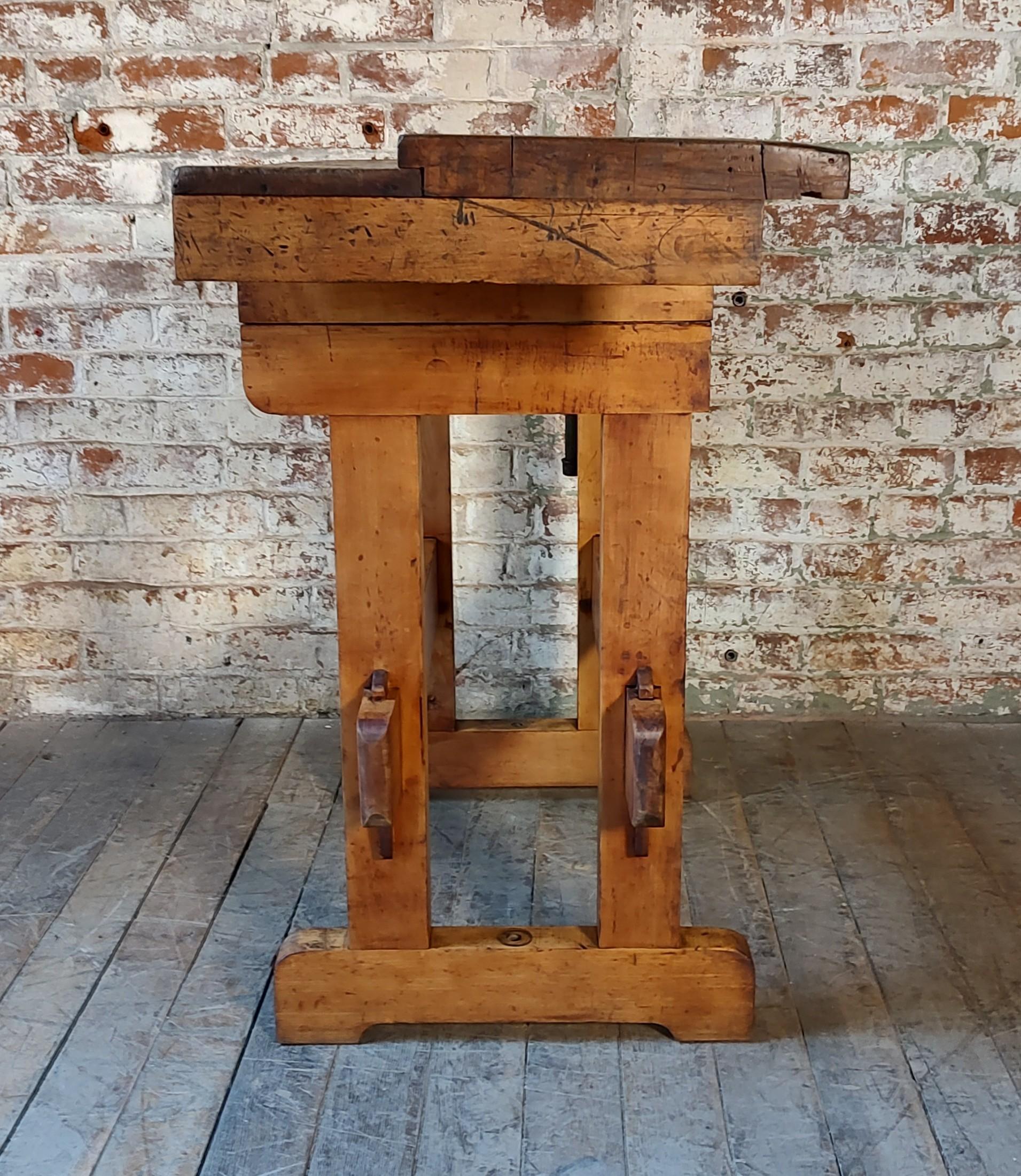 Vintage Carpenter's Workbench / Table with Vise For Sale 1