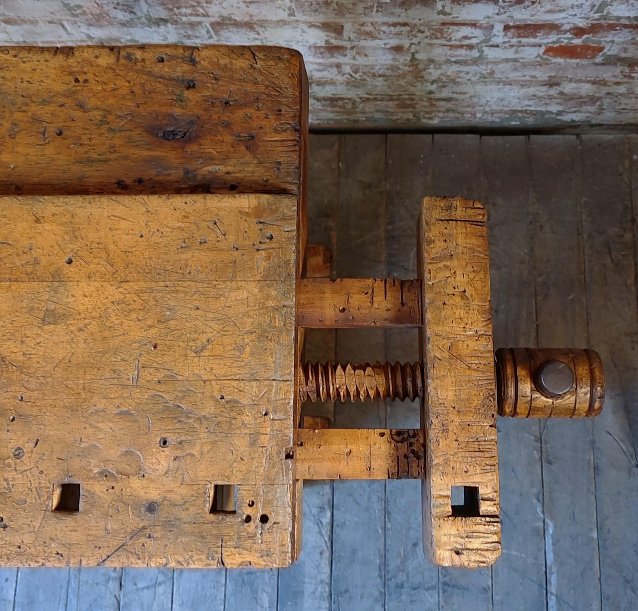 Vintage Carpenter's Workbench / Table with Vise For Sale 3