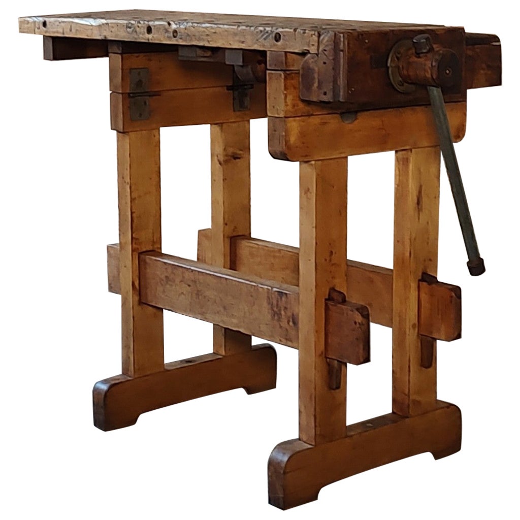 Vintage Carpenter's Workbench / Table with Vise For Sale