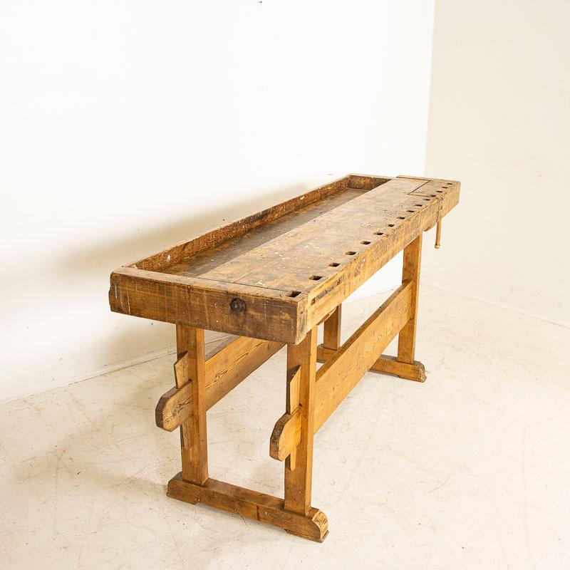 20th Century Vintage Carpenters Workbench Work Table Rustic Console Table