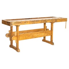 Vintage Carpenters Workbench Work Table Rustic Console Table