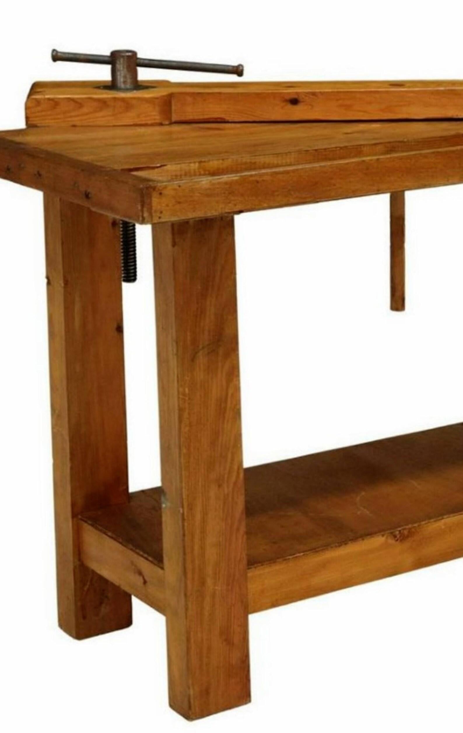 Industrial Vintage Carpentry Woodworking Pine Workbench Table For Sale
