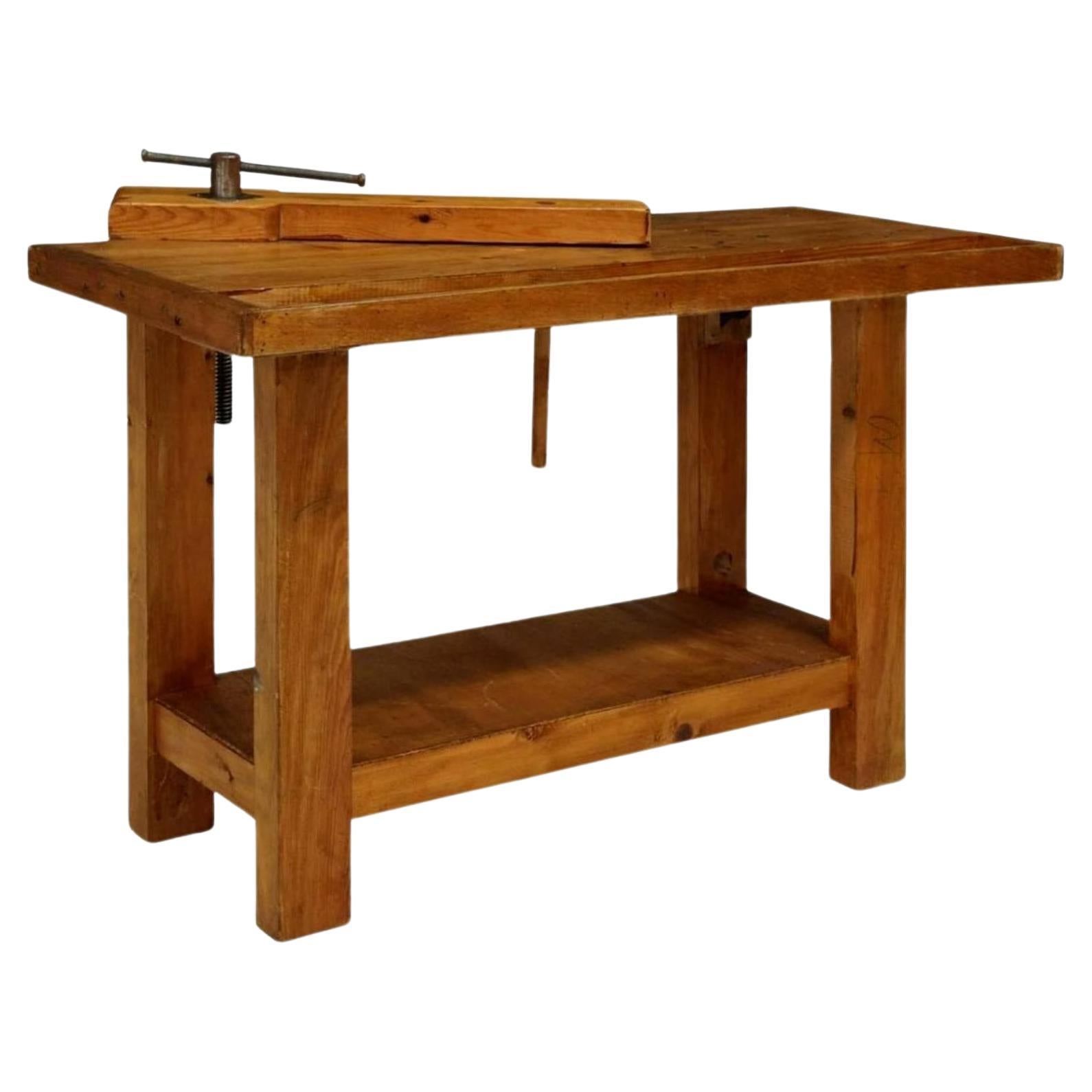 Vintage Carpentry Woodworking Pine Workbench Table For Sale
