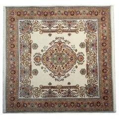 Vintage Oriental Square Rug, Handmade Traditional Carpet, Arabesque Ivory Rugs