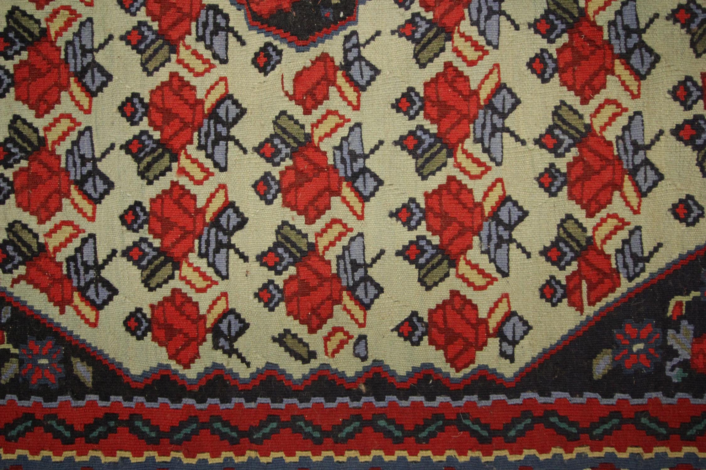 Alfombra Vintage Azerbaiyán Kilim Alfombra de lana tejida a mano plana- 116x162cm Anudado a mano en venta