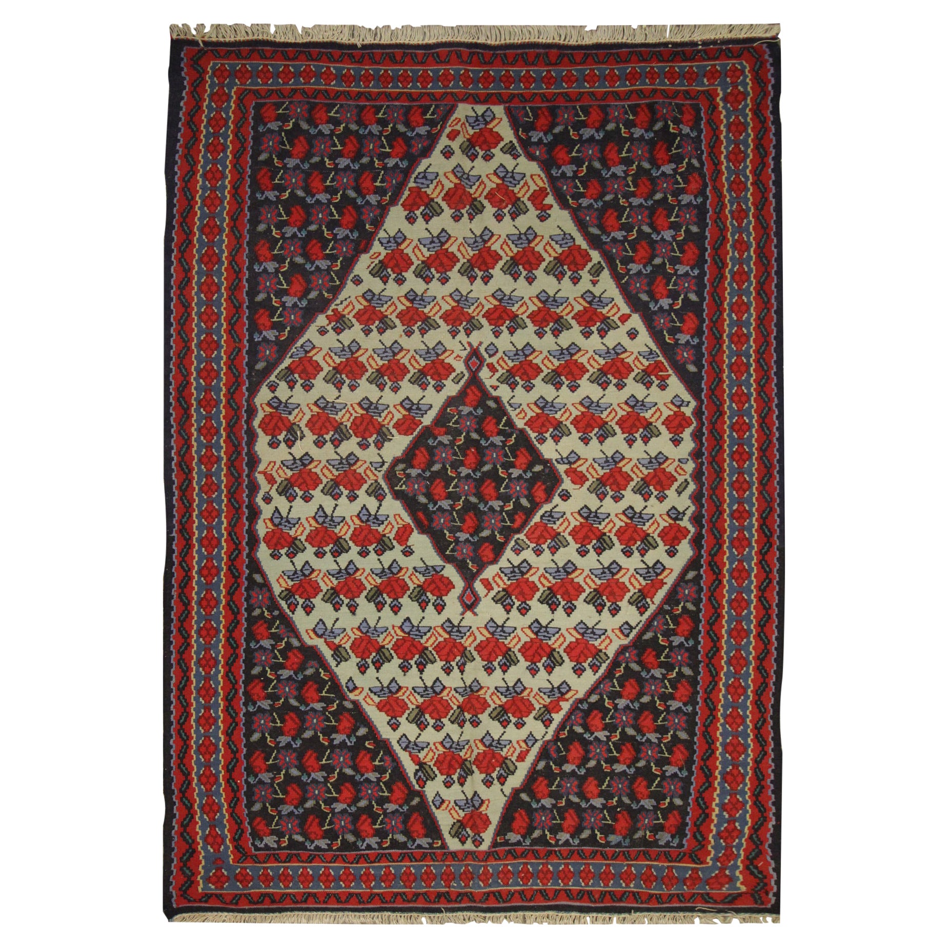 Alfombra Vintage Azerbaiyán Kilim Alfombra de lana tejida a mano plana- 116x162cm