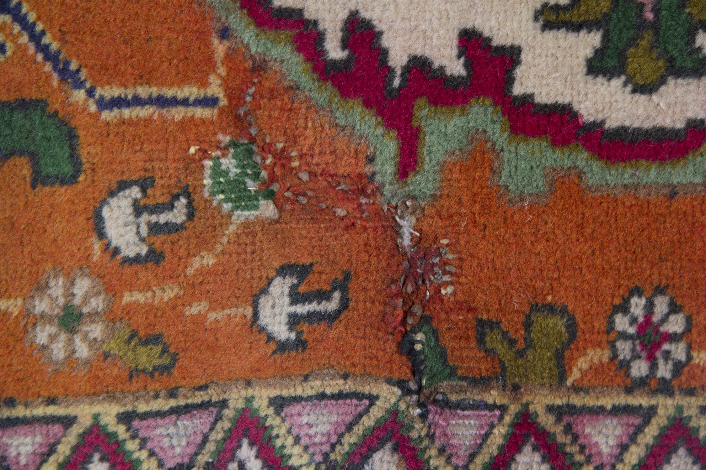 Mid-Century Modern Vintage Carpet Handmade Turkish Rug, Oriental Wool Orange