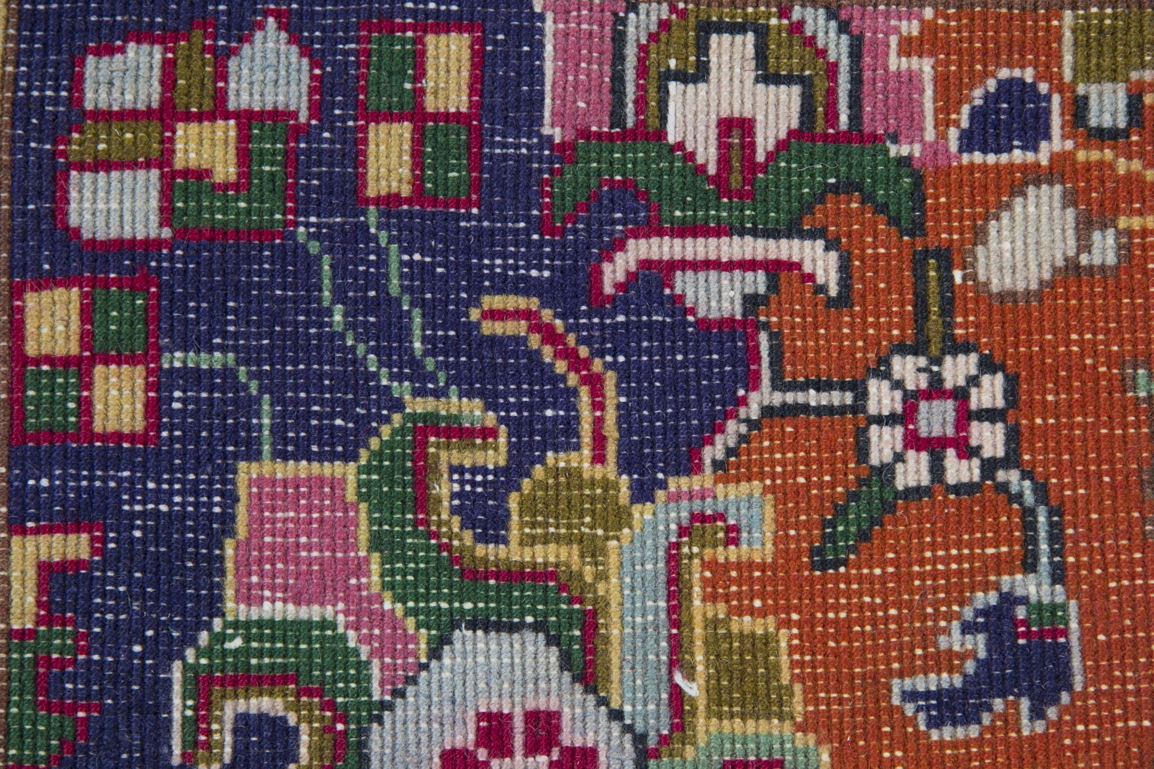 Vegetable Dyed Vintage Carpet Handmade Turkish Rug, Oriental Wool Orange