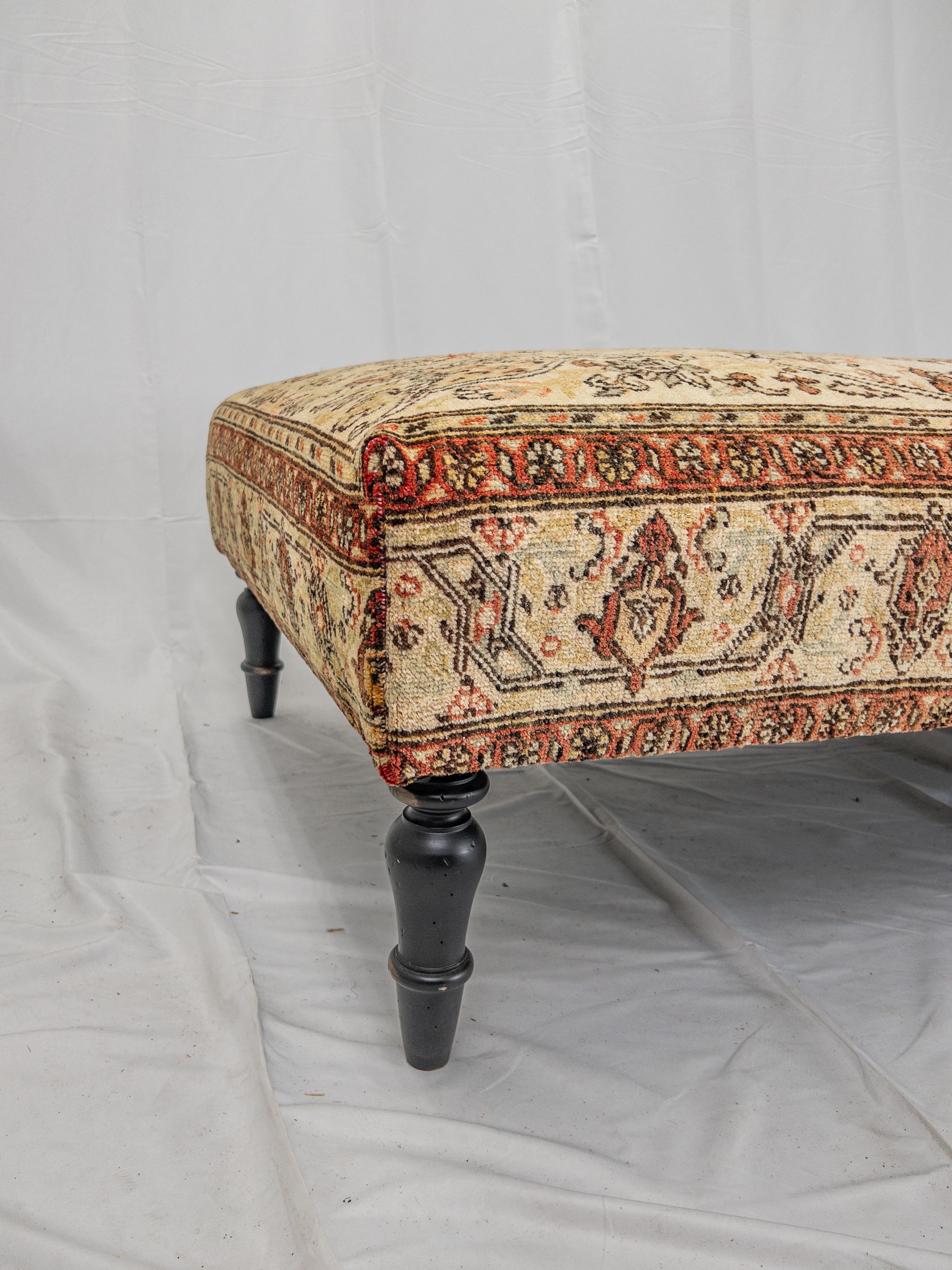 Hand-Crafted Vintage Carpet Ottoman For Sale