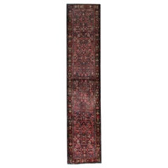 Vintage Carpet Runner, Blue Geometric Traditional Runner Rug
