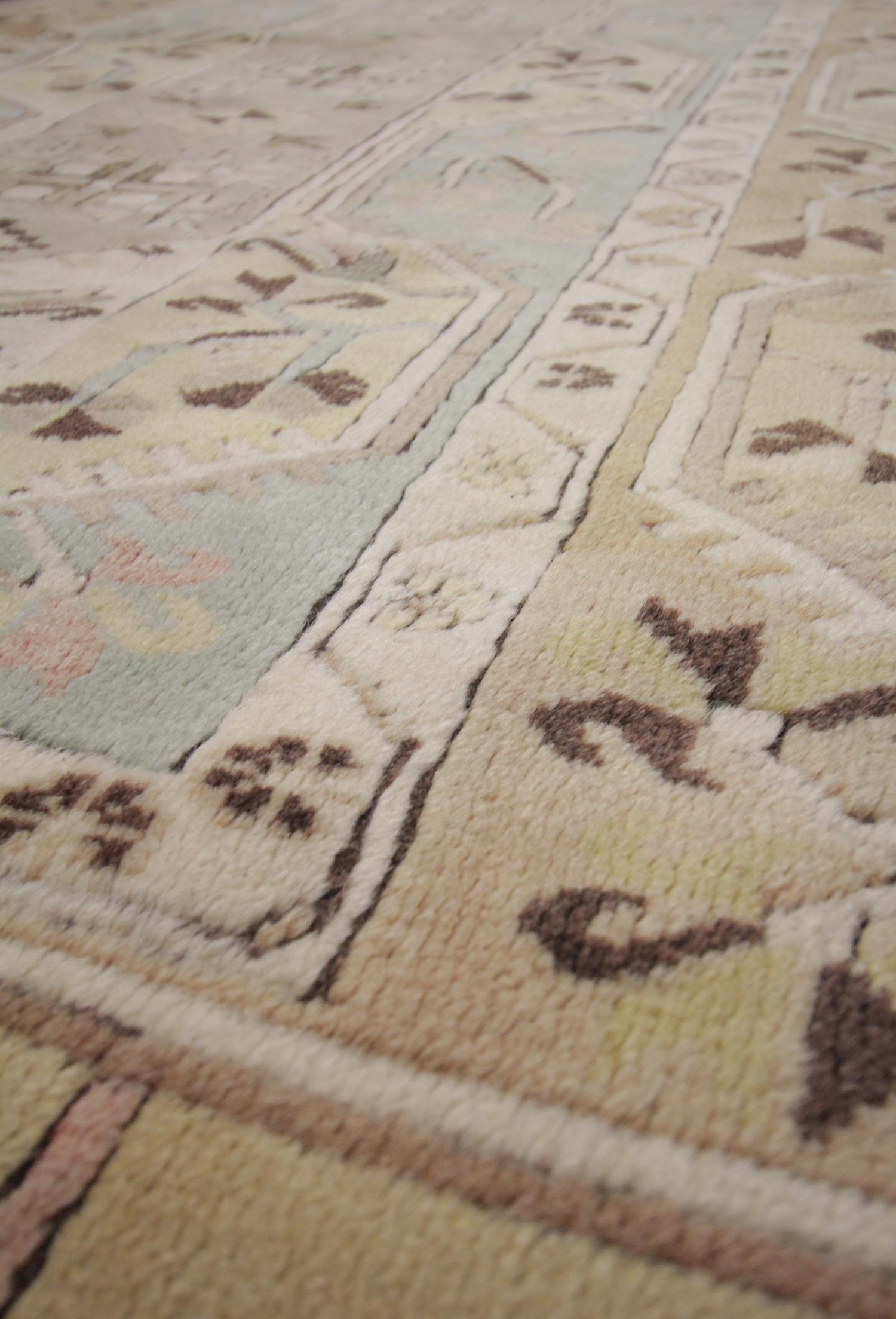 Hand-Knotted Vintage Carpet Turkish Rug Handwoven Beige Cream Wool Rug For Sale